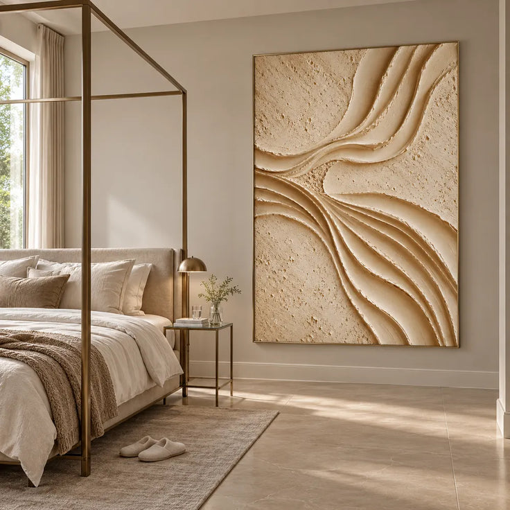 Cream Hand-Painted 3D Textured Abstract Painting, Flowing Ridges #CMQL0SFE