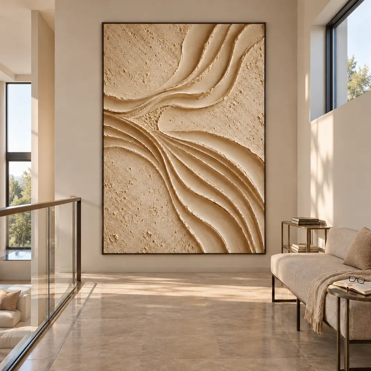 Cream Hand-Painted 3D Textured Abstract Painting, Flowing Ridges #CMQL0SFE