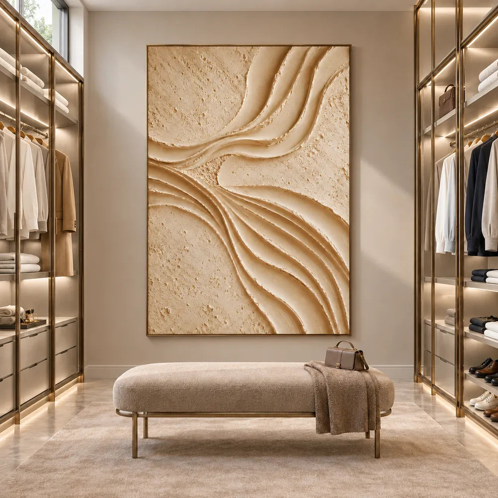 Cream Hand-Painted 3D Textured Abstract Painting, Flowing Ridges #CMQL0SFE