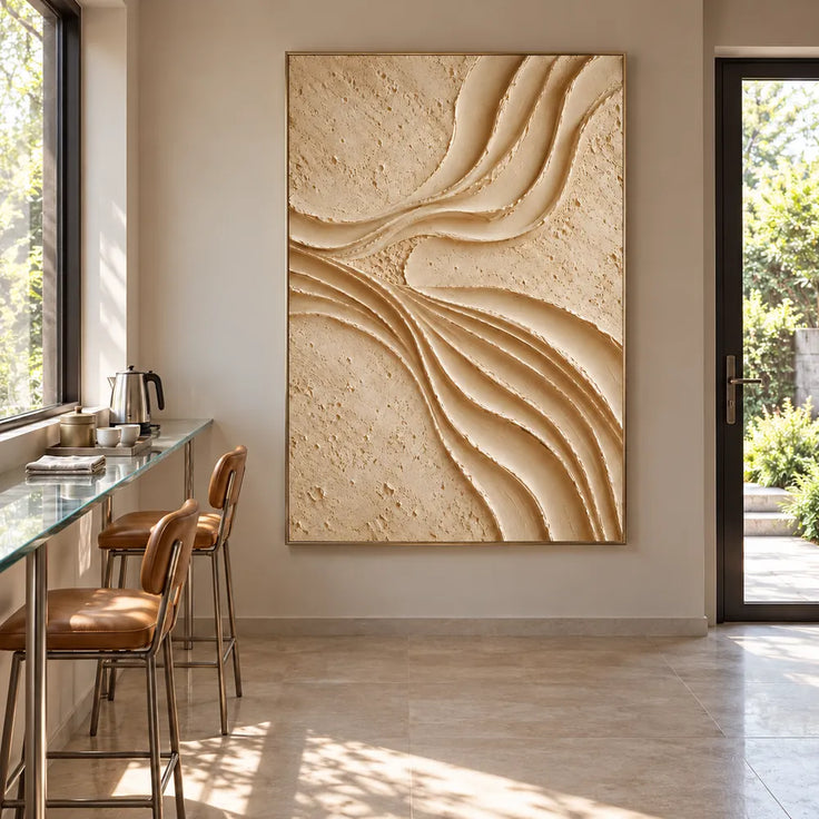Cream Hand-Painted 3D Textured Abstract Painting, Flowing Ridges #CMQL0SFE