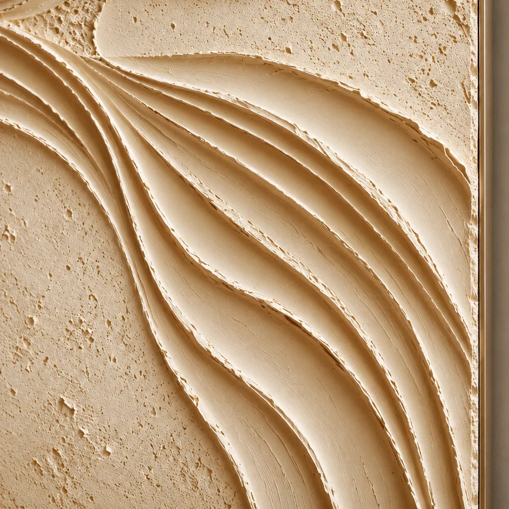 Cream Hand-Painted 3D Textured Abstract Painting, Flowing Ridges #CMQL0SFE