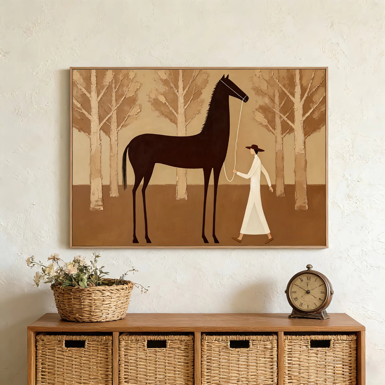 Contemporary Neutral Tone Forest Horse Oil Painting #AB626