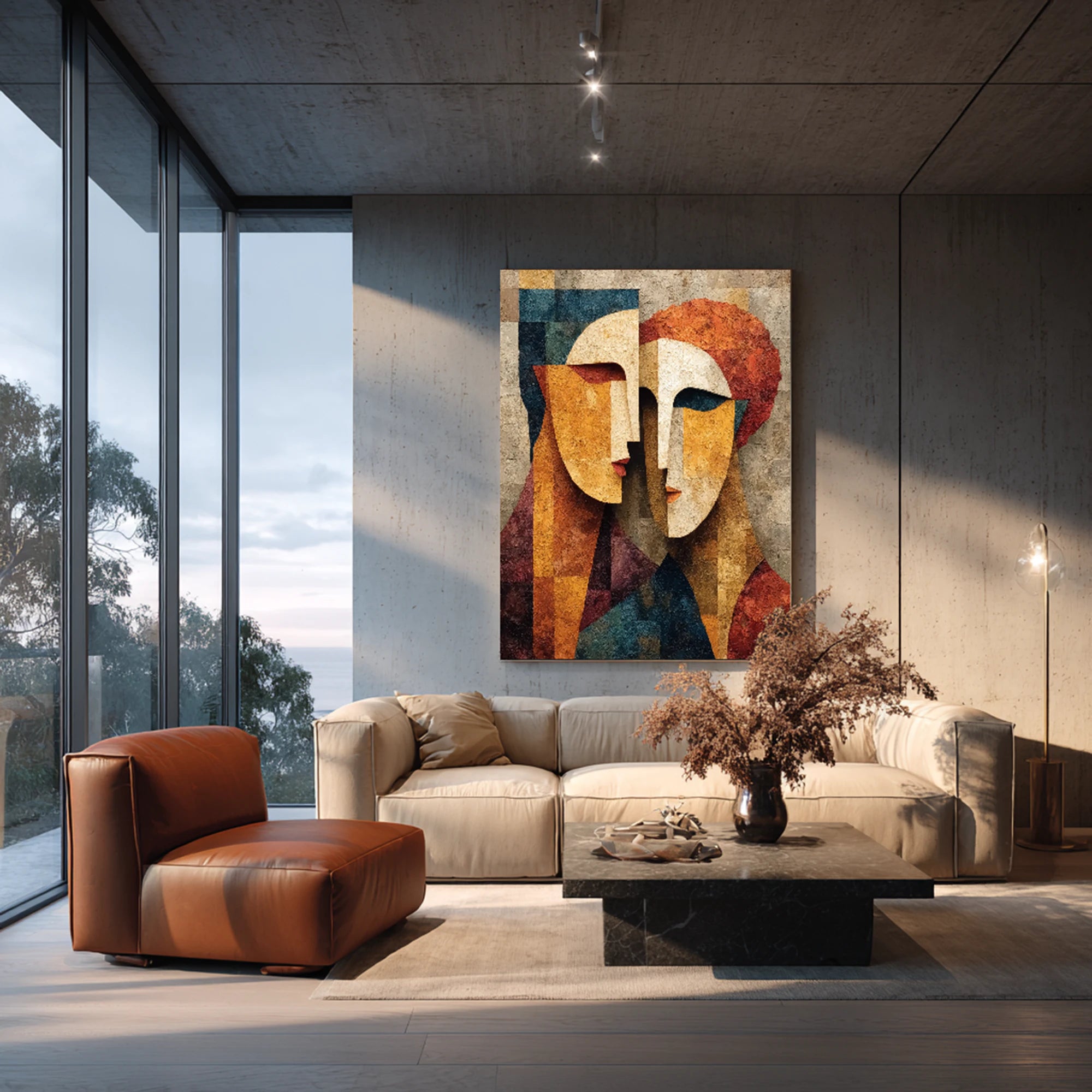 Cubist Faces Hand-Painted Oil Painting #WA518