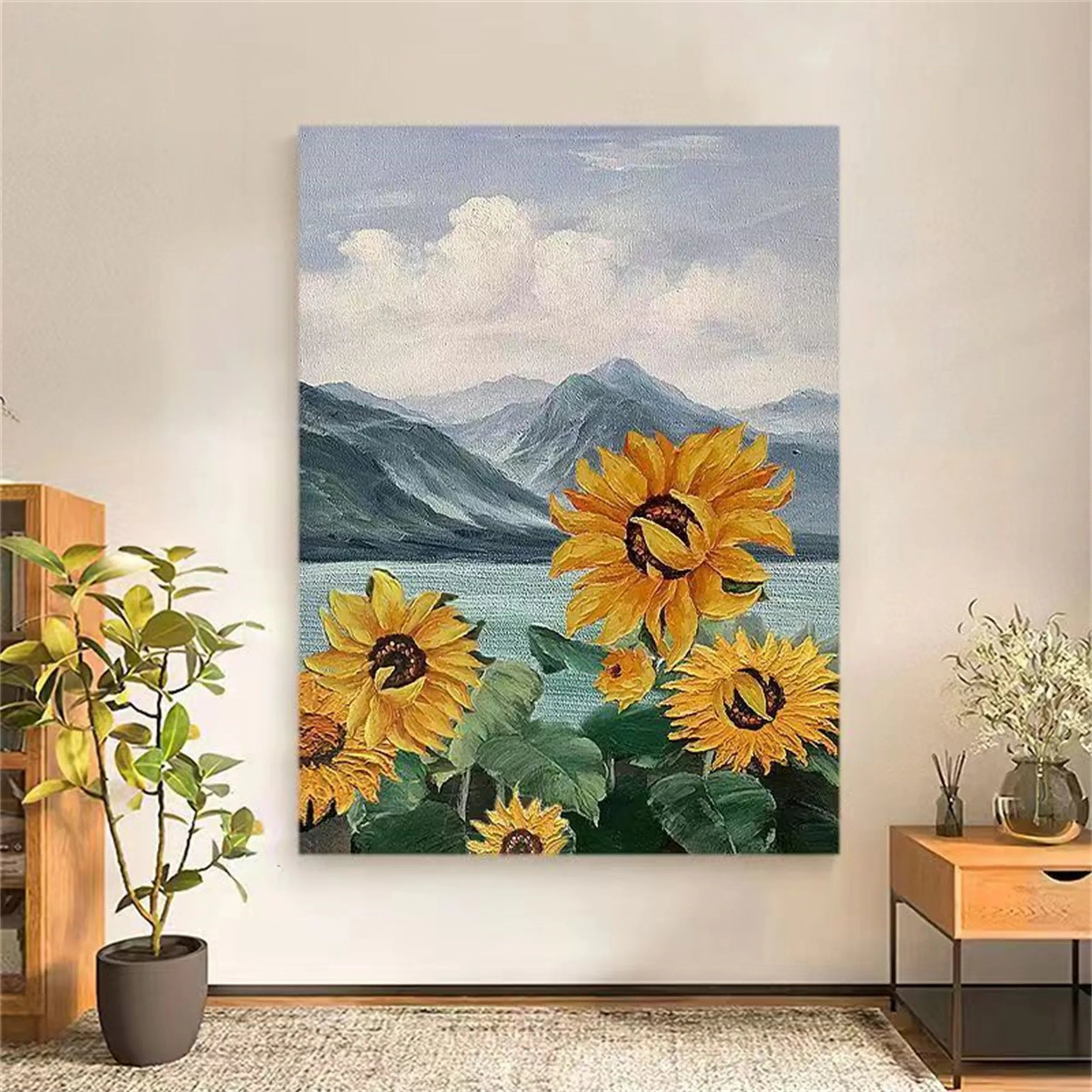 Colorful Flower & Tree Abstract Textured Wall Art #FT014