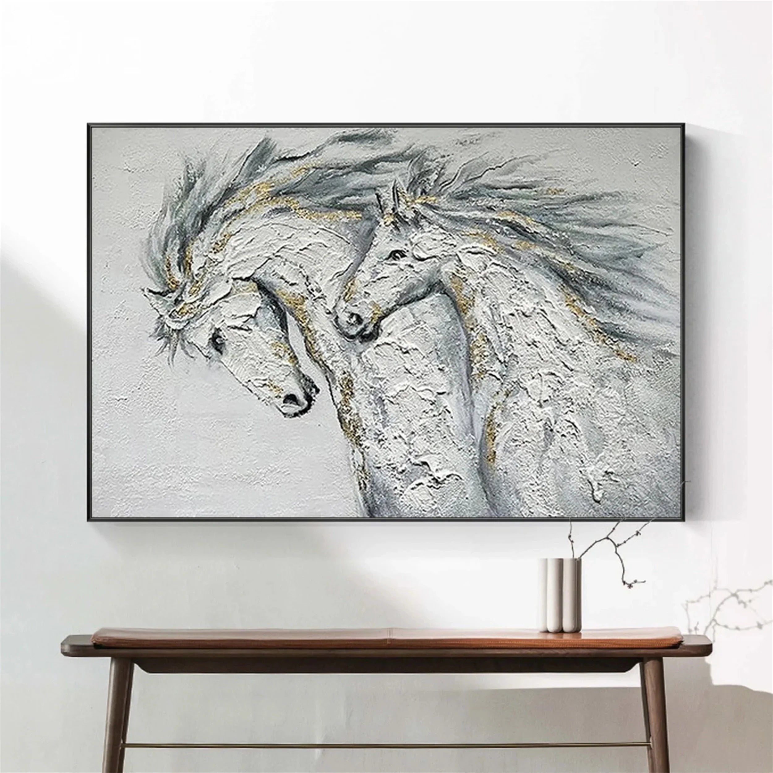 White and Black Horse Abstract Animal Wall Art #AM047