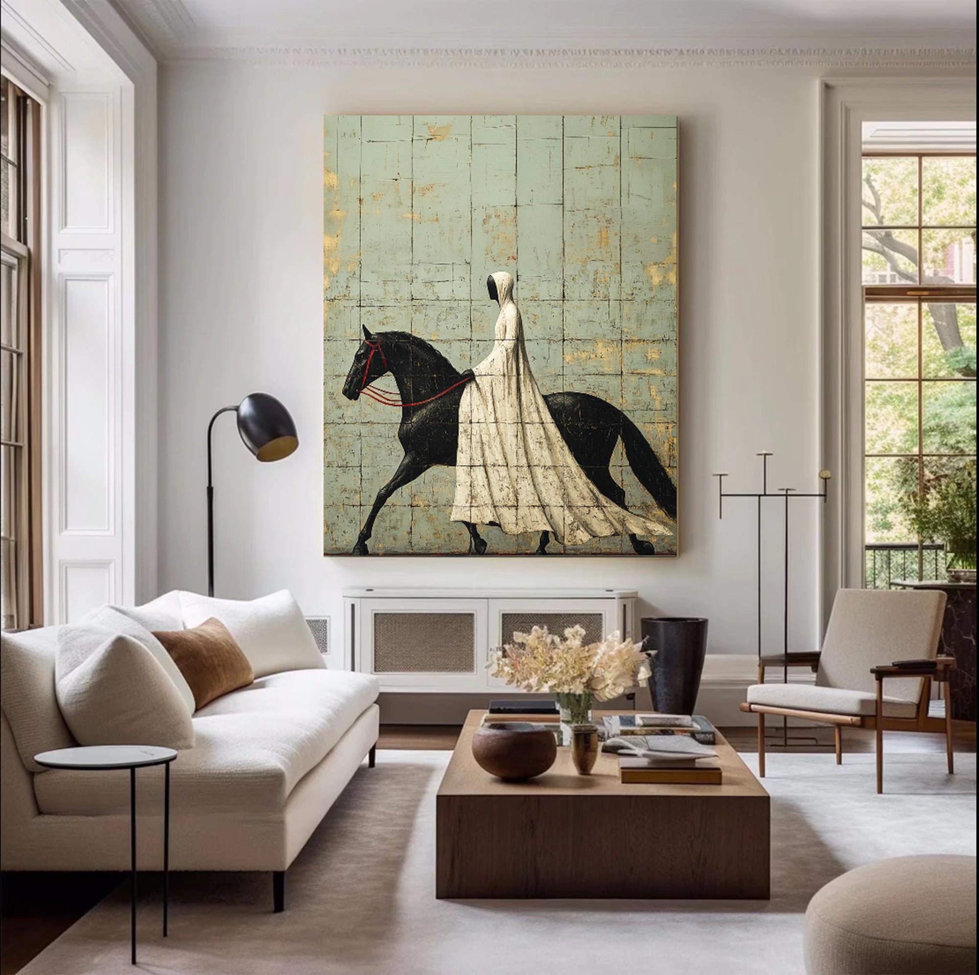 Hand-painted Abstract Horsewoman Oil Painting, Equestrian Wall Art #WA522