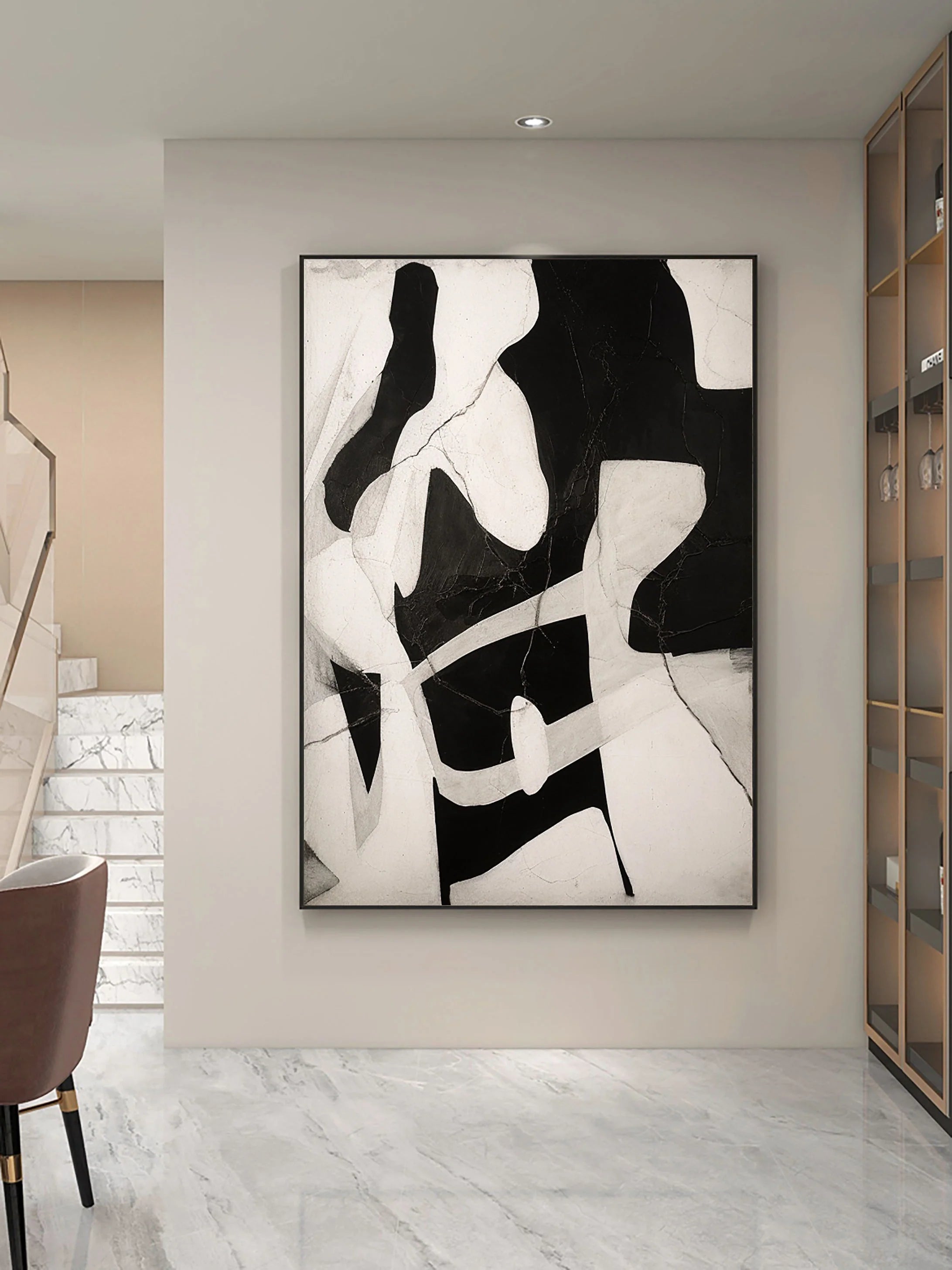 Large Abstract Wabi Sabi Painting Black Beige Wall Artwork on Canvas