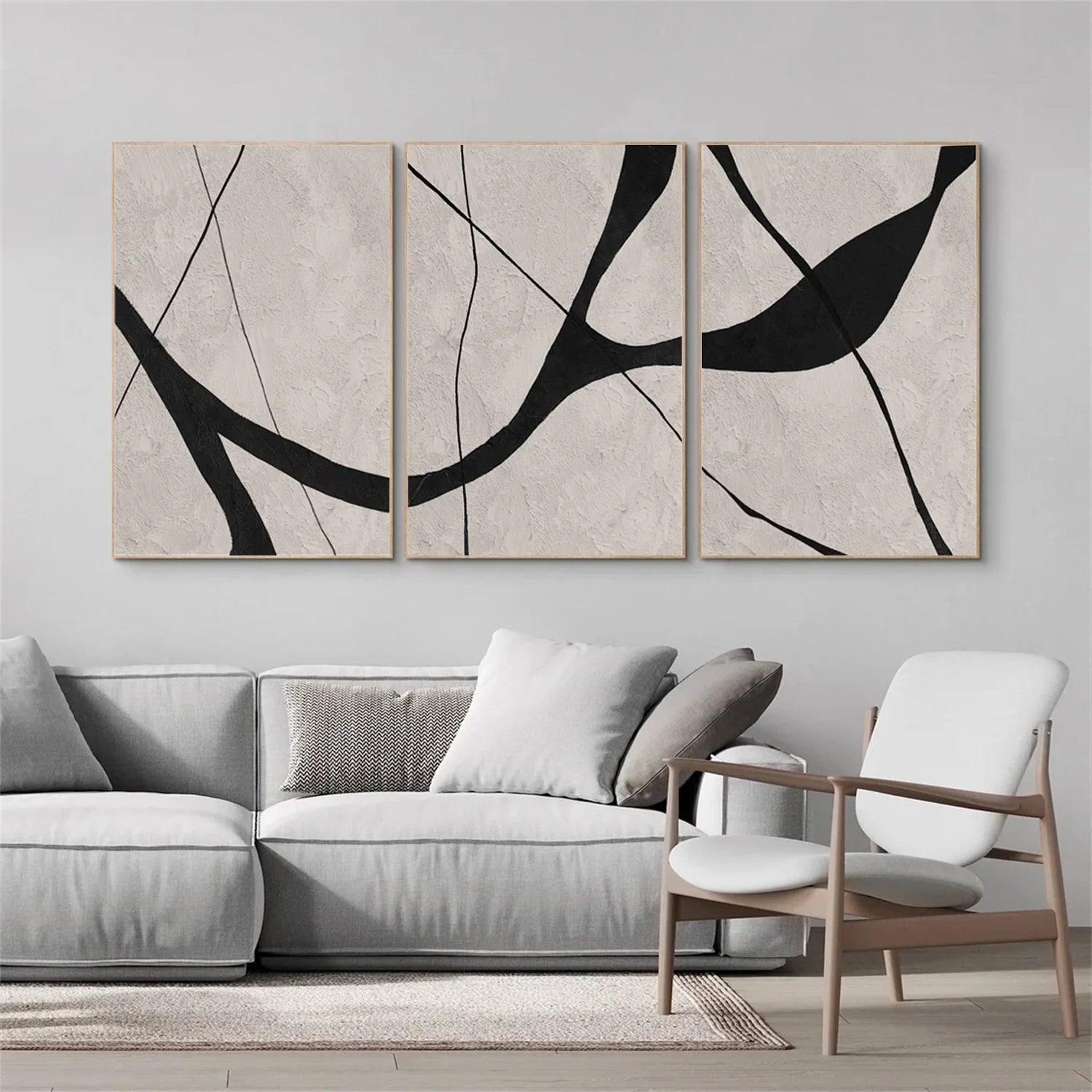 Beige & Black Abstract Textured Painting Set of 3 #WA465