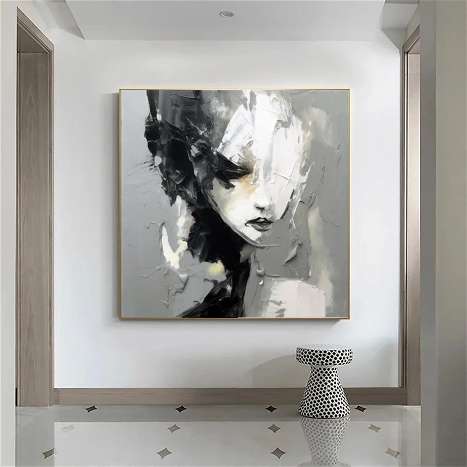 Abstract Portrait Black and White Painting #AB031