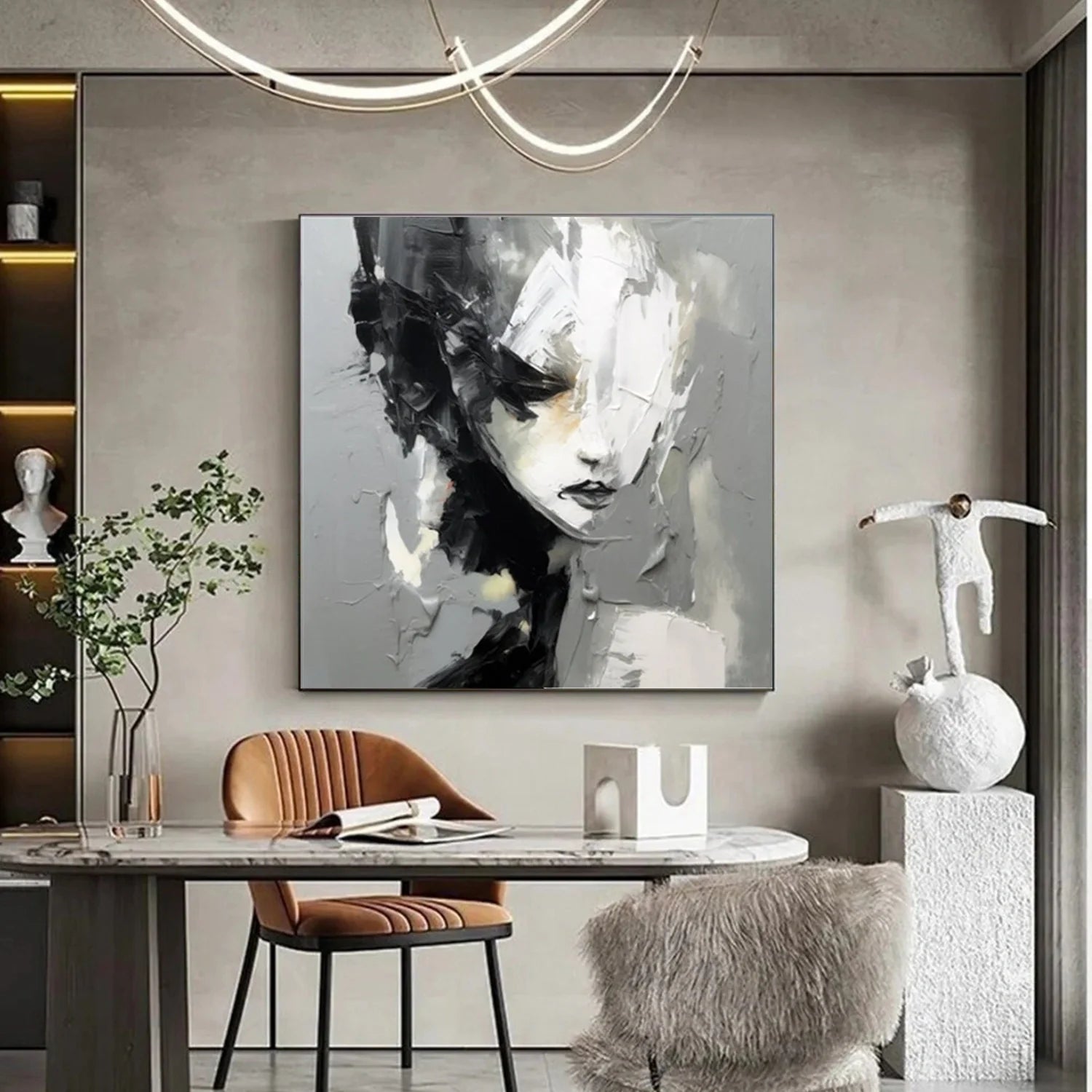 Abstract Portrait Black and White Painting #AB031