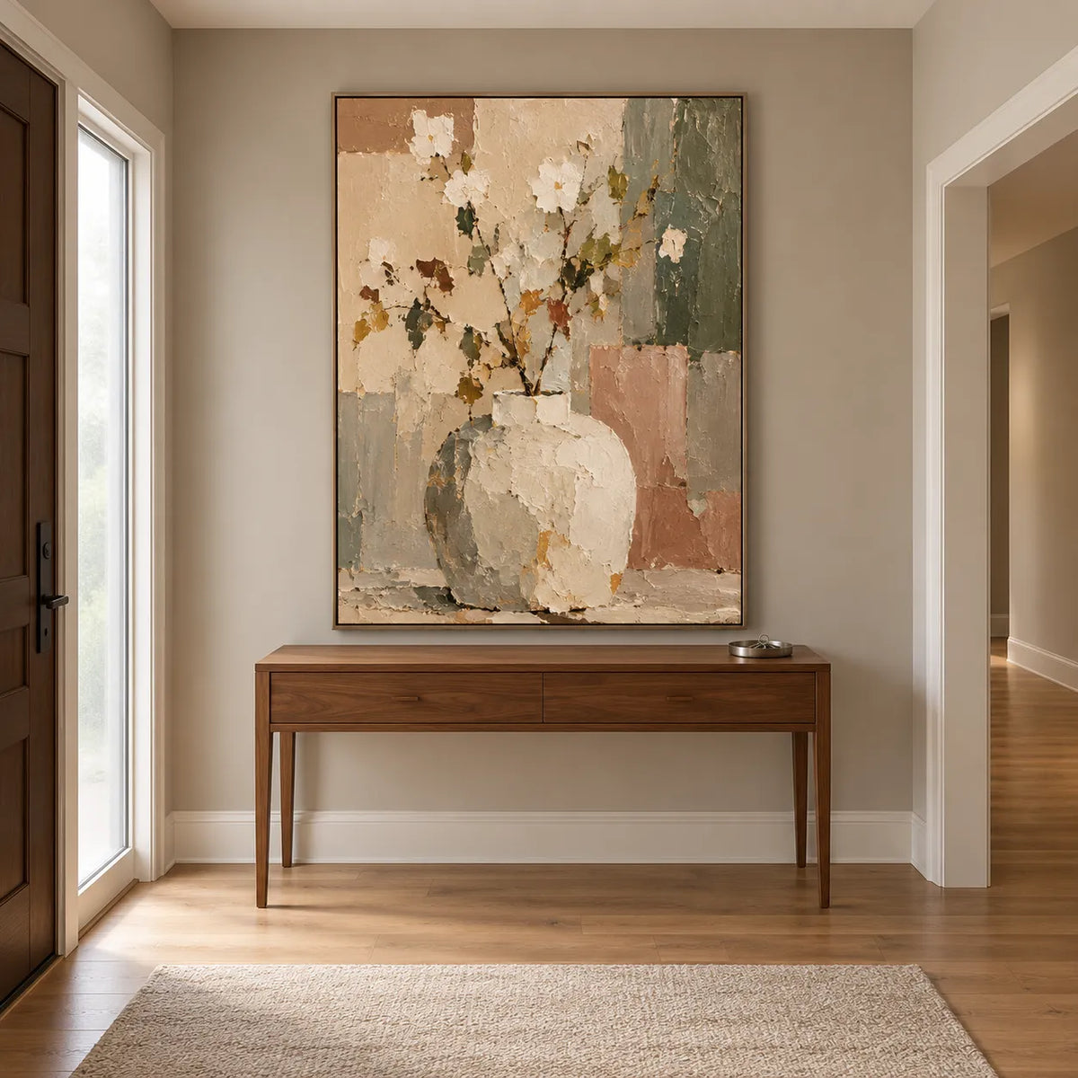 Beige Cream Hand-Painted Oil Painting, Floral Vase Still Life #Q9DXN7X5