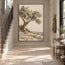 Beige Hand-Painted Tree Landscape, Twisting Trunk and Open Sky #S20VY9VF