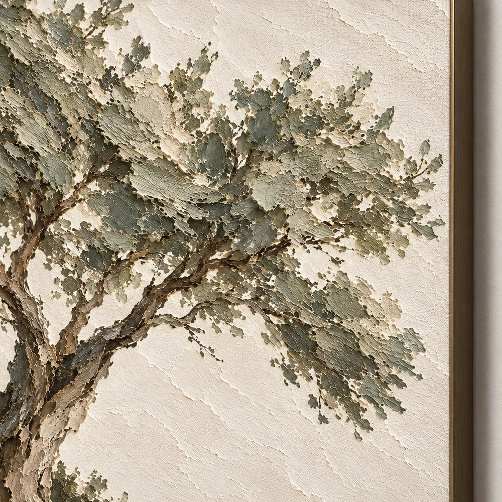Beige Hand-Painted Tree Landscape, Twisting Trunk and Open Sky #S20VY9VF