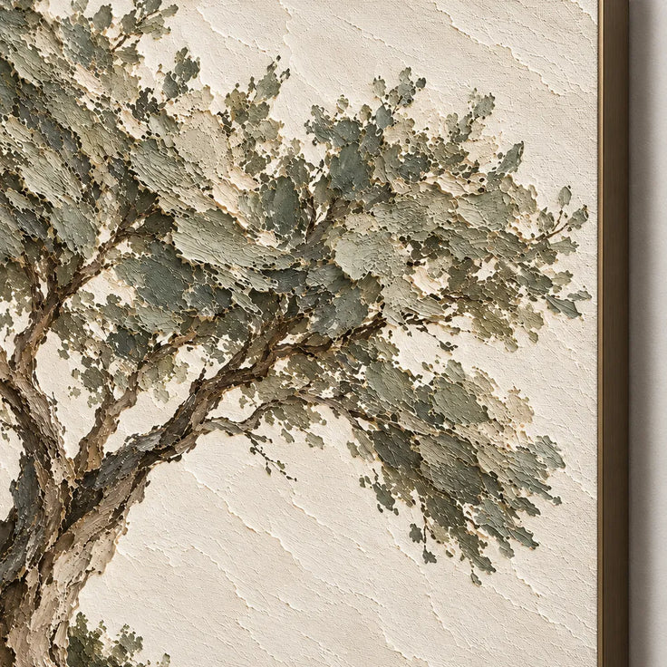 Beige Hand-Painted Tree Landscape, Twisting Trunk and Open Sky #S20VY9VF