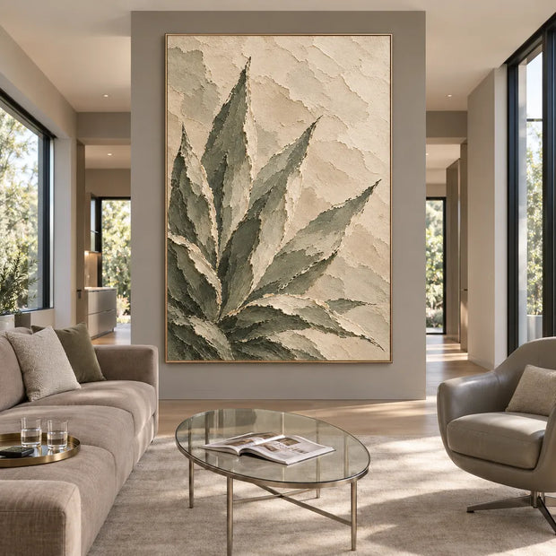Sage Hand-Painted Botanical Painting, Pointed Leaf Fan #EJXVZ36F