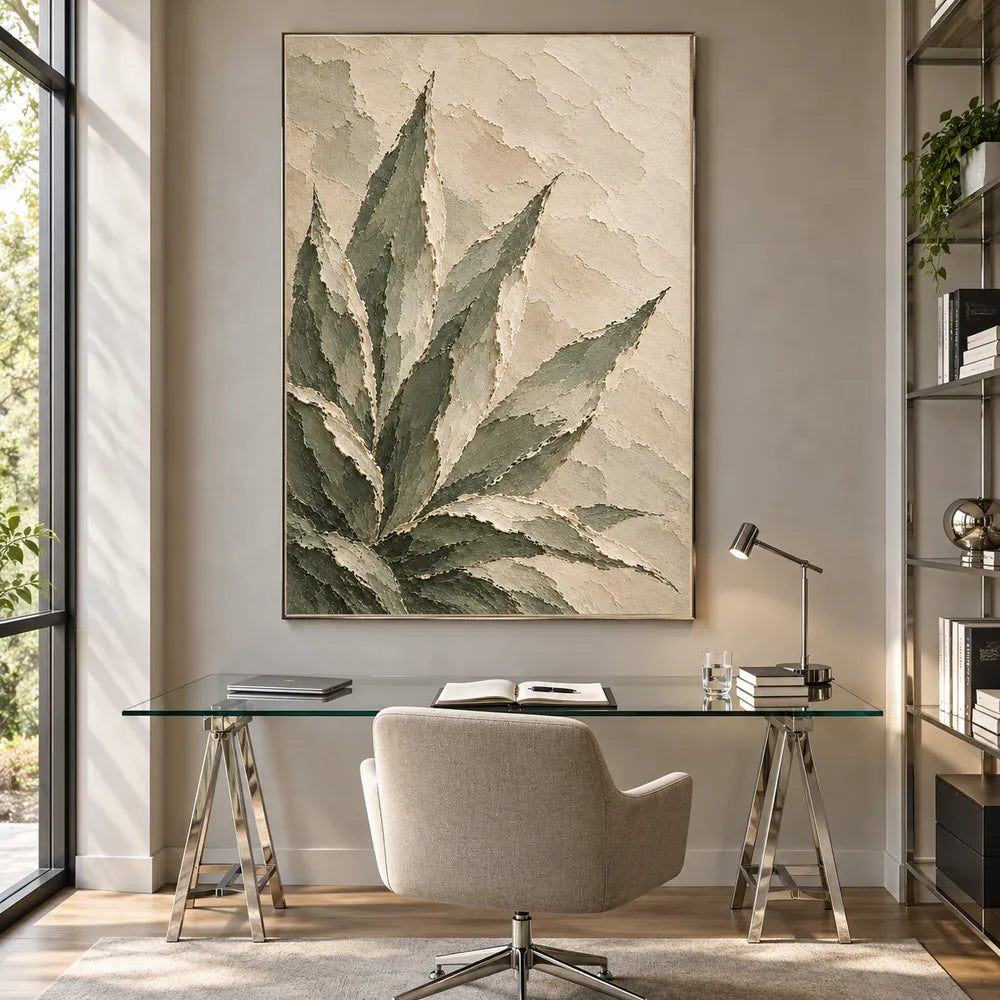 Sage Hand-Painted Botanical Painting, Pointed Leaf Fan #EJXVZ36F