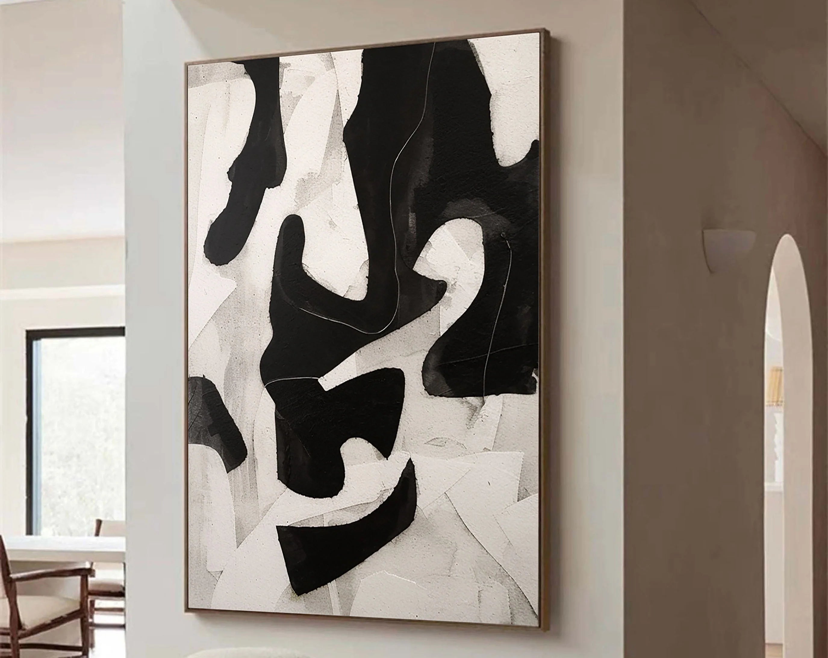 Textured Wabi Sabi Neutral Painting on Canvas Large Wall Artwork Black and Beige