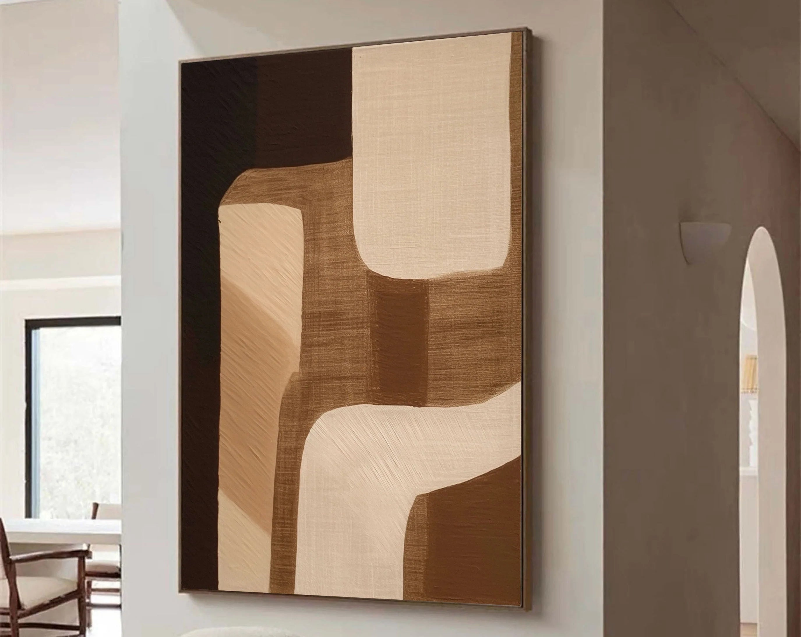 Eleanos Gallery Geometric Wabi Sabi Abstract Textured Painting, Tan and Brown Wall Artwork
