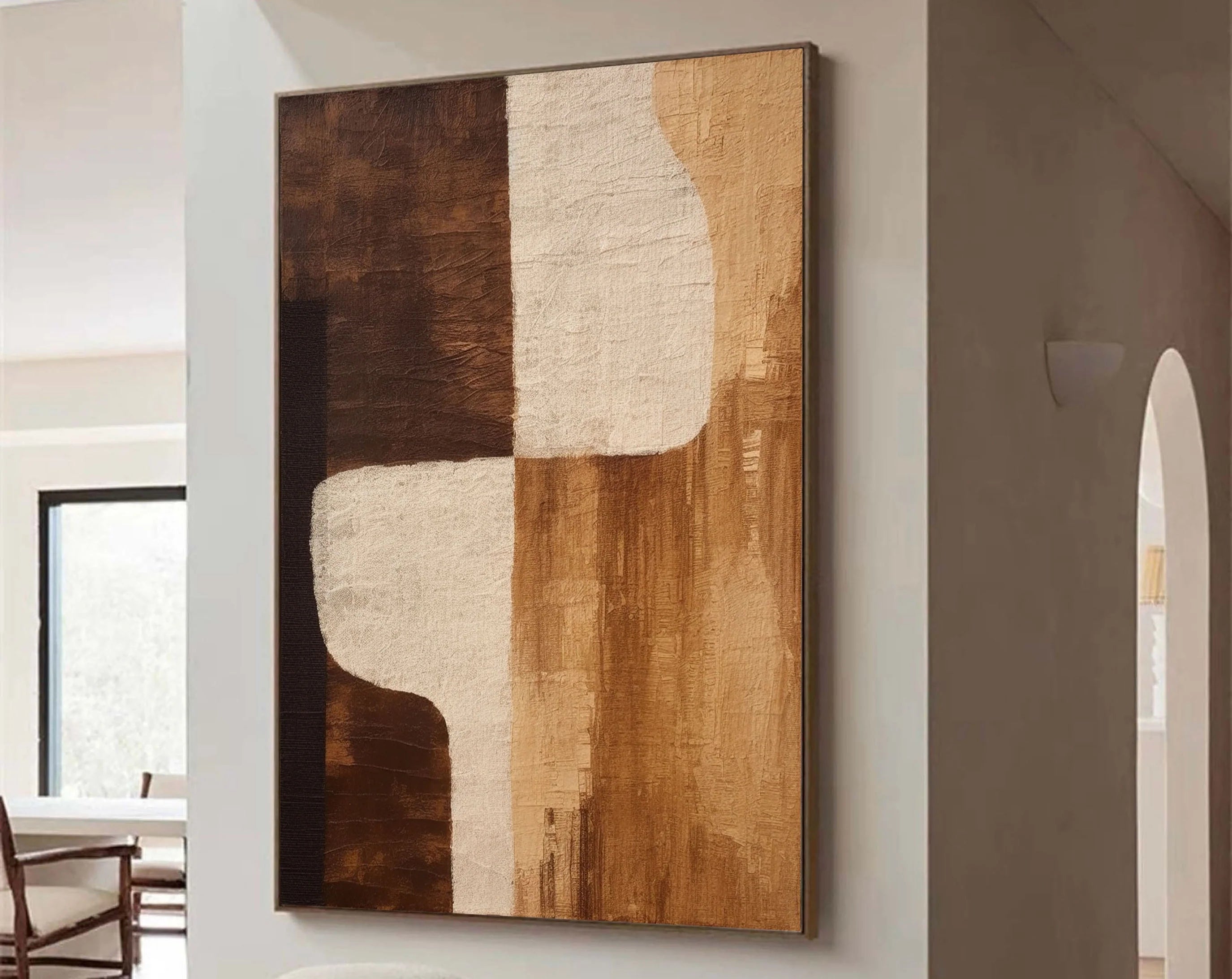 Handcrafted Geometric Wabi Sabi Abstract Tan & Brown Painting for Room