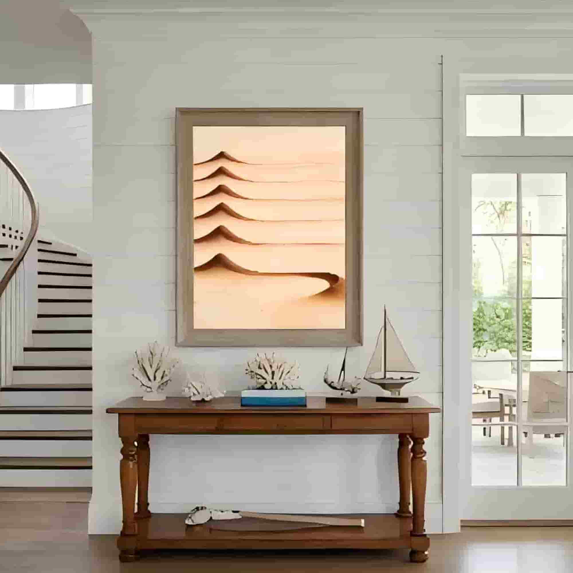 Desert Dune Textured Wall Art for Living Room, Warm Sand Beige Wabi Sabi Minimalist Landscape Painting