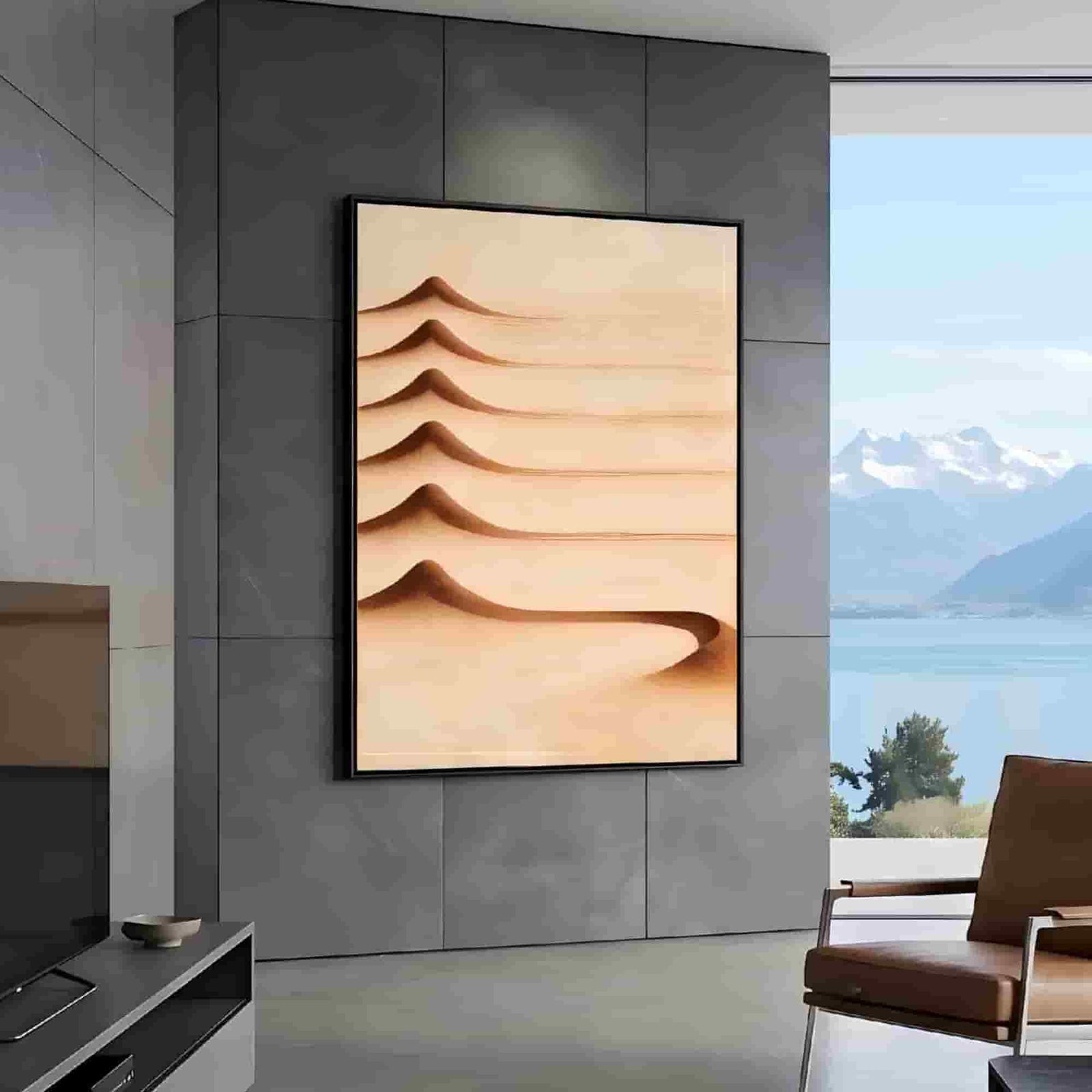 Desert Dune Textured Wall Art for Living Room, Warm Sand Beige Wabi Sabi Minimalist Landscape Painting