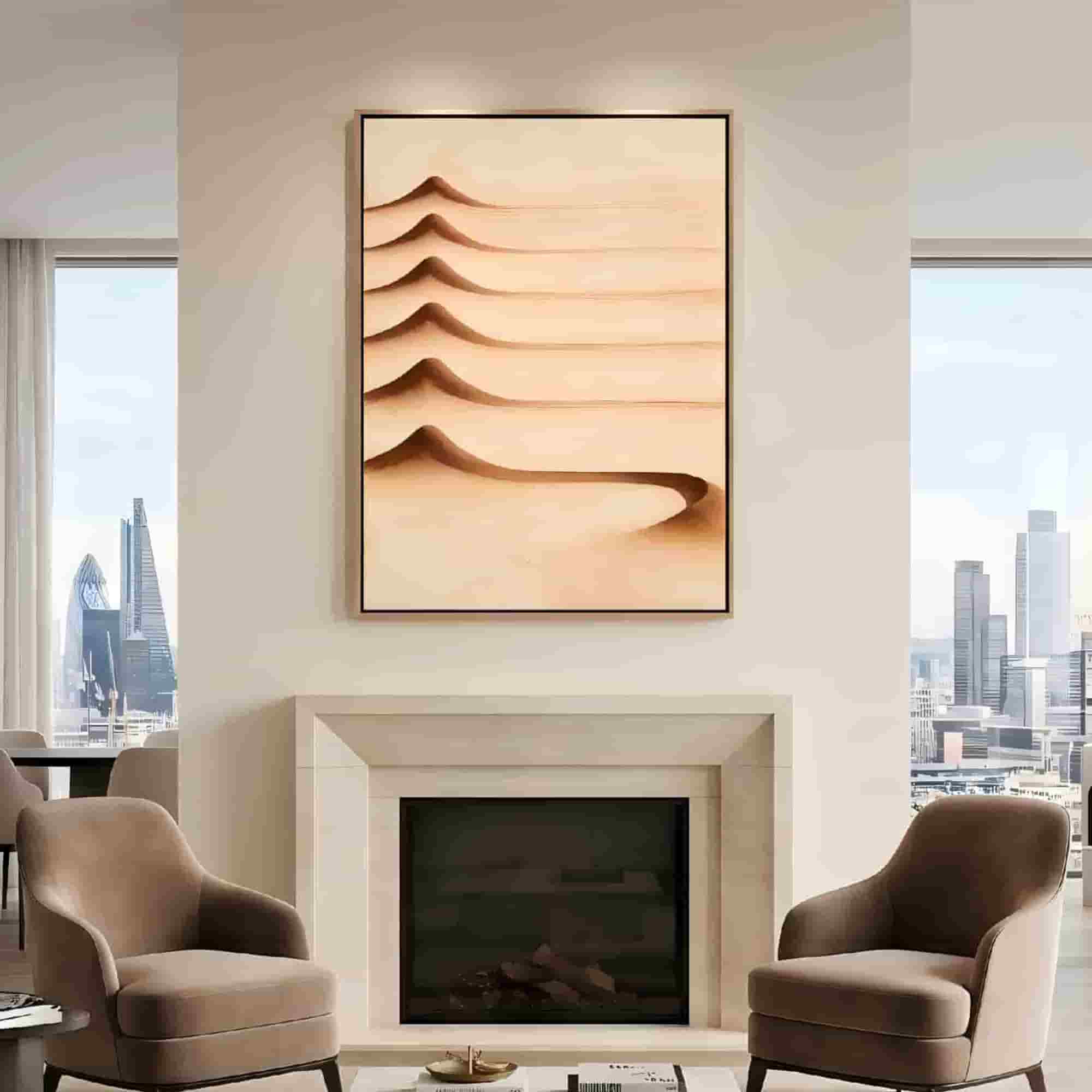 Desert Dune Textured Wall Art for Living Room, Warm Sand Beige Wabi Sabi Minimalist Landscape Painting