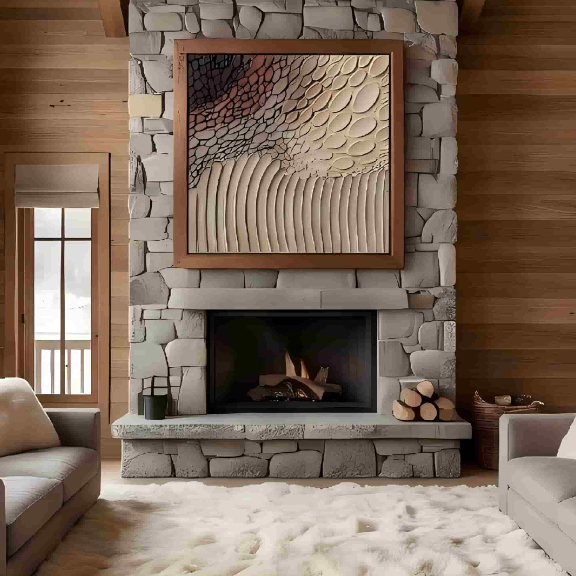 Natural Pebble Textured Wall Art for Living Room, Earth Brown Beige Wabi Sabi Abstract Painting