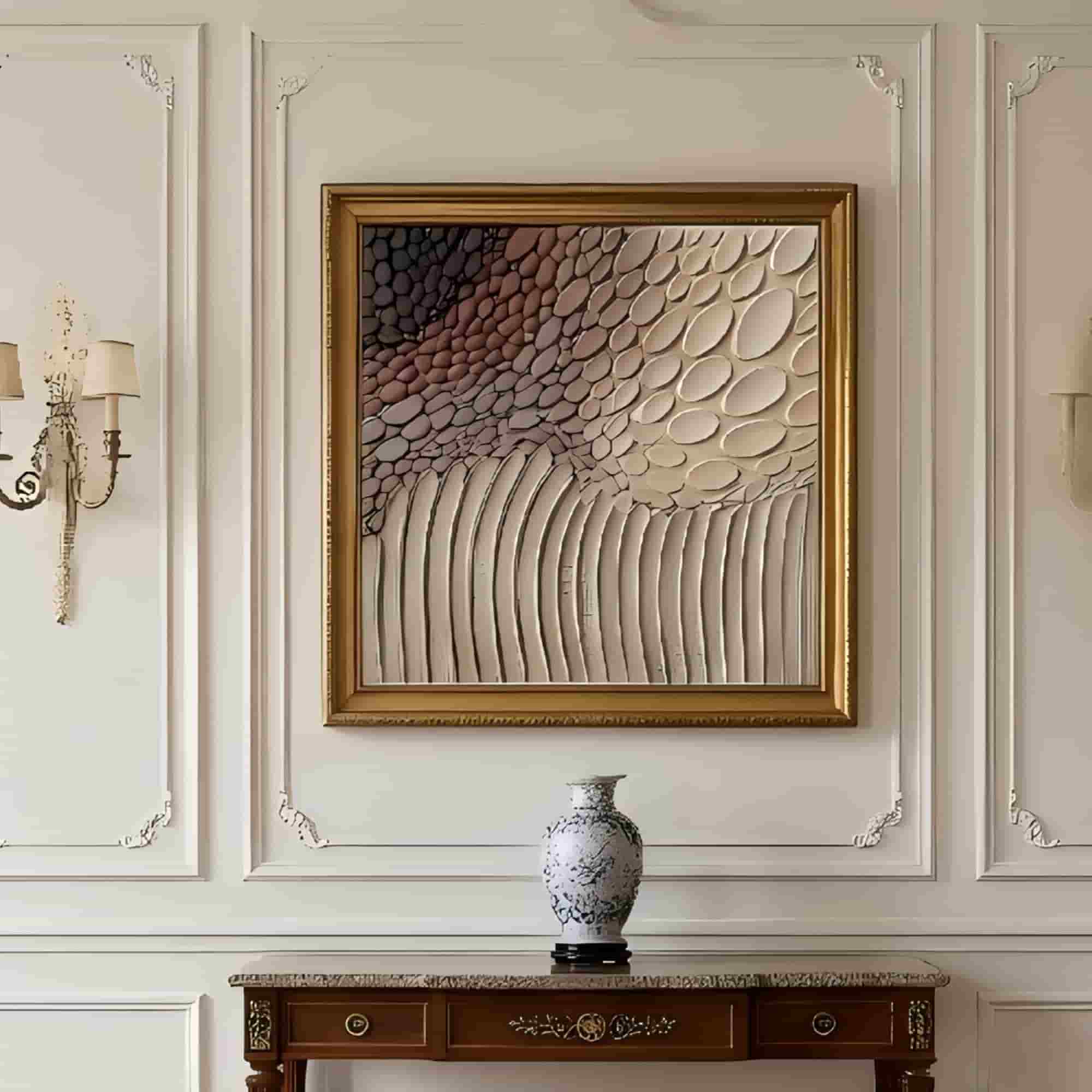 Natural Pebble Textured Wall Art for Living Room, Earth Brown Beige Wabi Sabi Abstract Painting