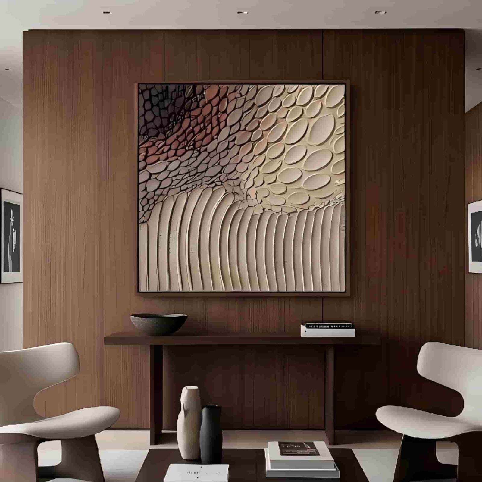 Natural Pebble Textured Wall Art for Living Room, Earth Brown Beige Wabi Sabi Abstract Painting
