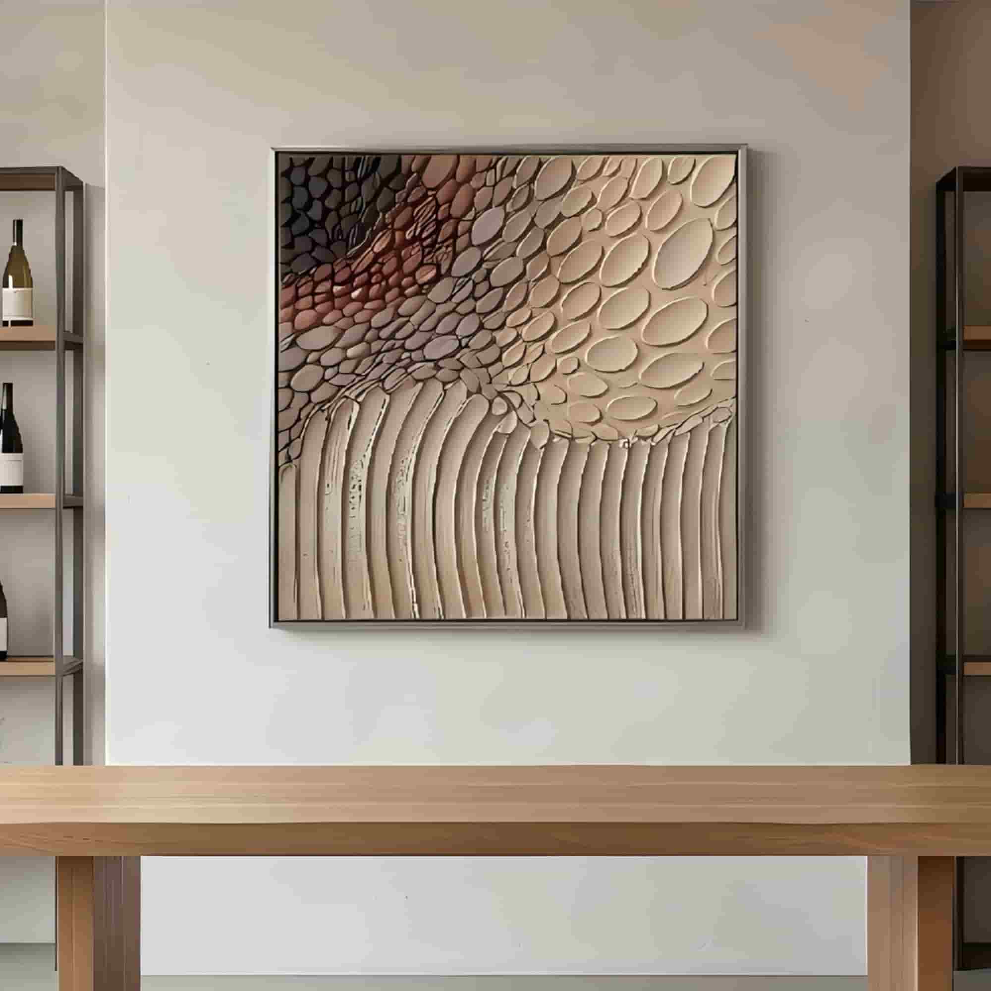 Natural Pebble Textured Wall Art for Living Room, Earth Brown Beige Wabi Sabi Abstract Painting