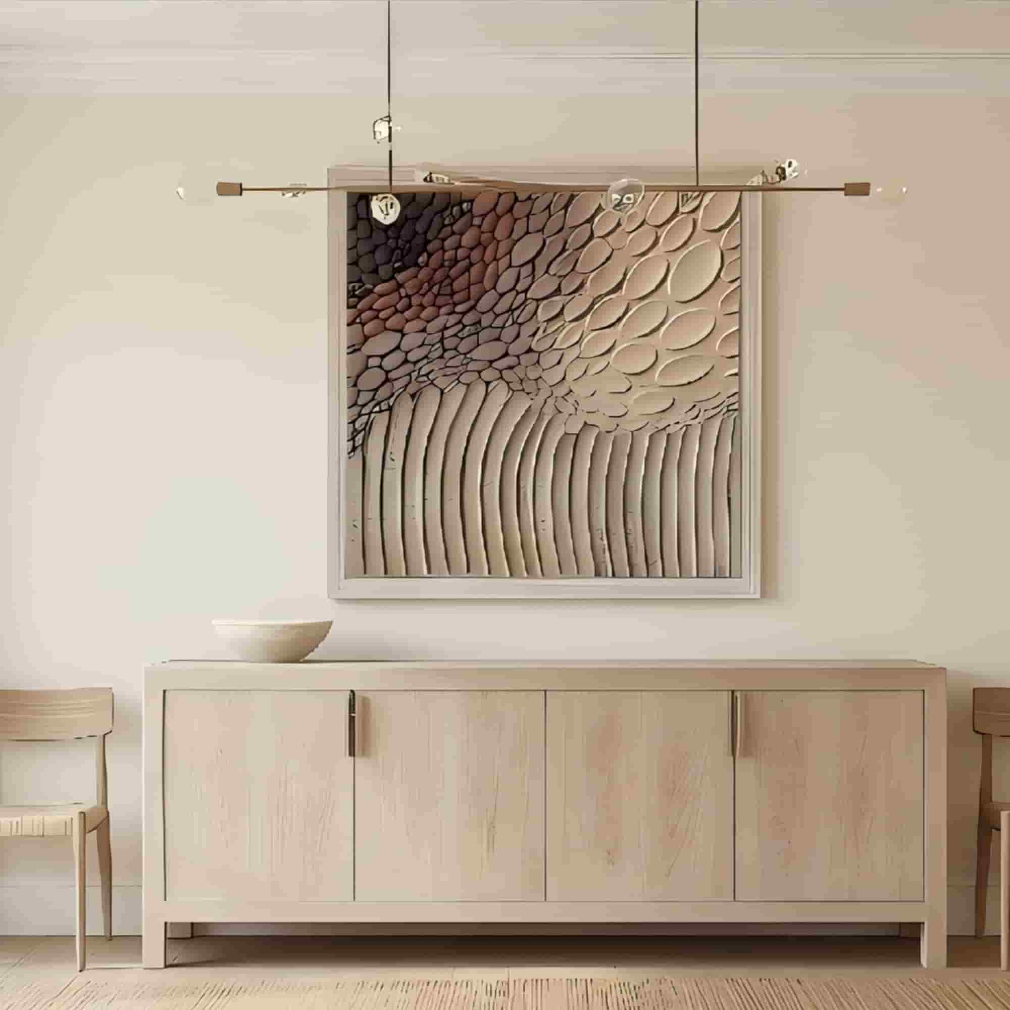 Natural Pebble Textured Wall Art for Living Room, Earth Brown Beige Wabi Sabi Abstract Painting