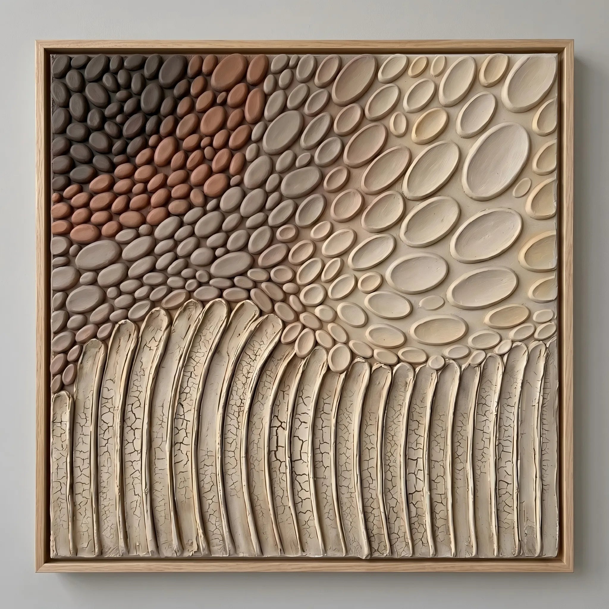 Natural Pebble Textured Wall Art for Living Room, Earth Brown Beige Wabi Sabi Abstract Painting
