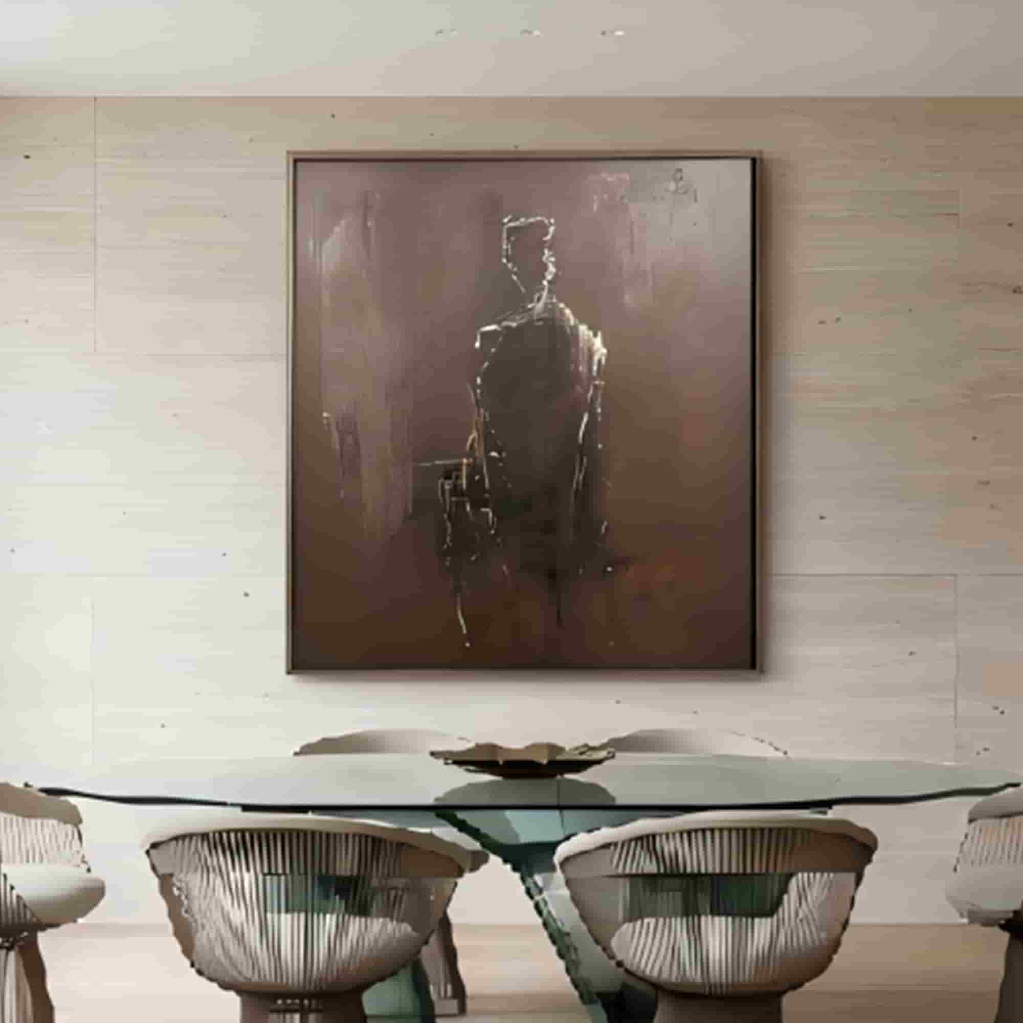 Abstract Silhouette Textured Wall Art for Living Room, Dark Brown Wabi Sabi Minimalist Figurative Painting