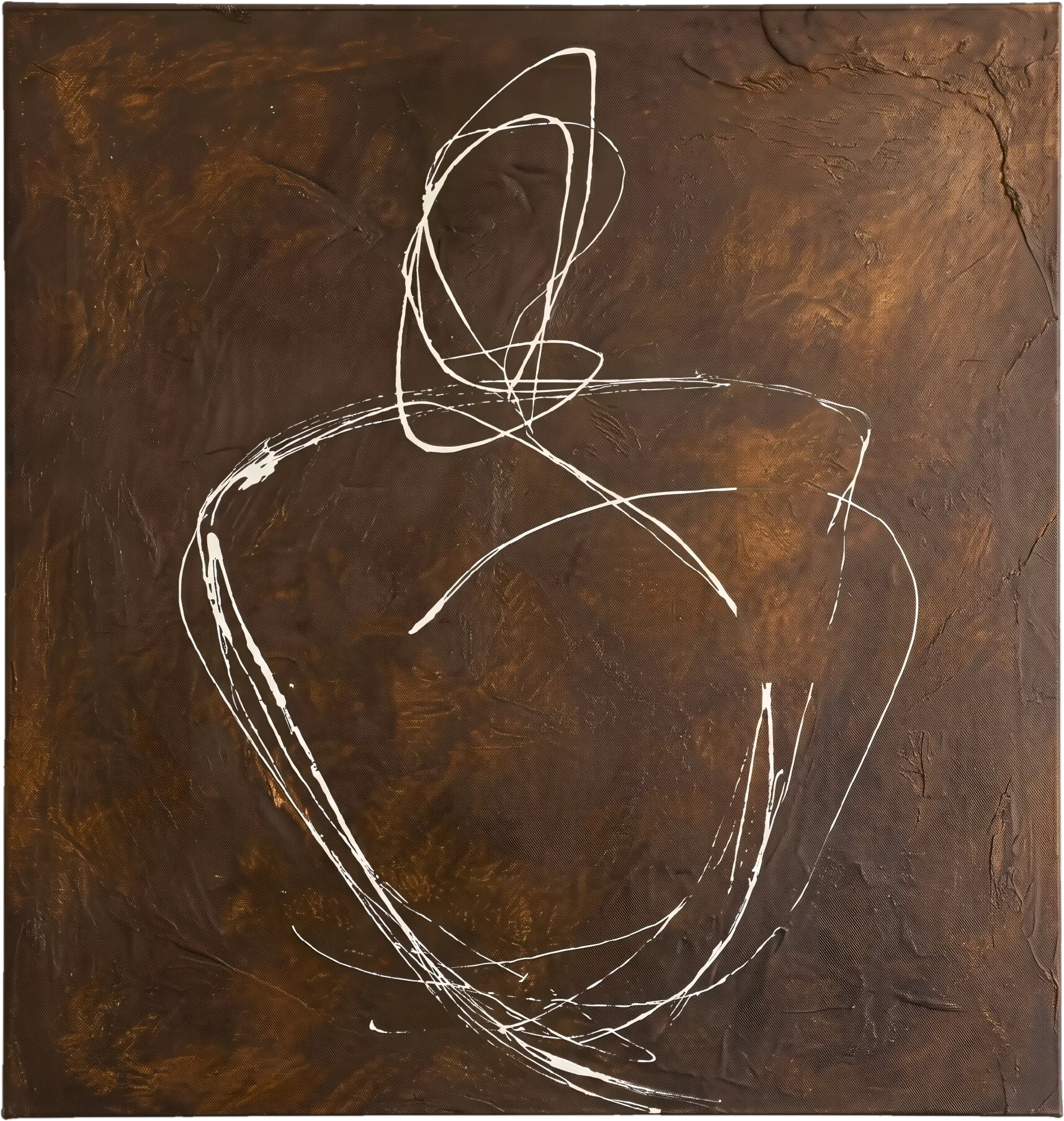 Abstract Vase Line Textured Wall Art for Living Room, Earth Brown Wabi Sabi Minimalist Painting