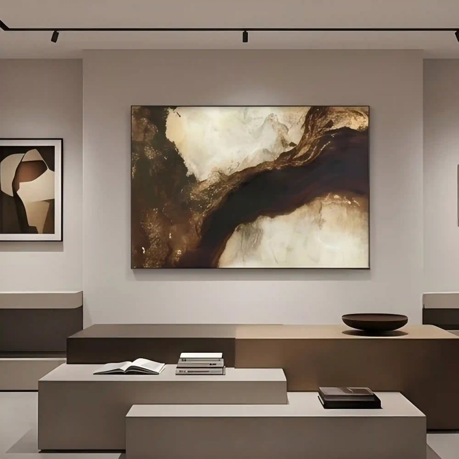 Dark Canyon Textured Wall Art for Living Room, Black Gold Brown Wabi Sabi Abstract Landscape Painting