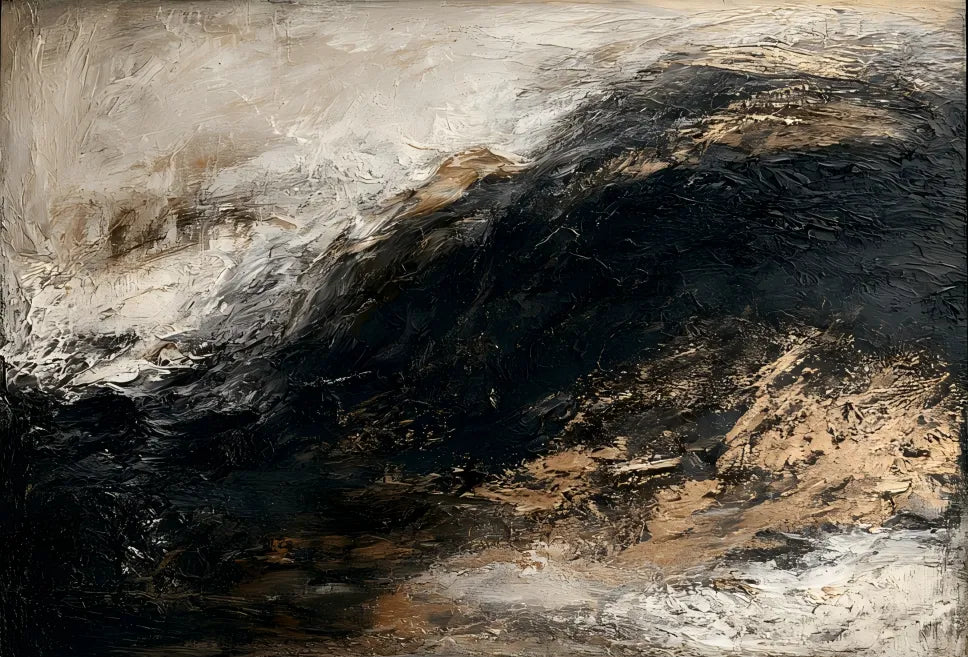 Moody Gold Textured Wall Art for Living Room, Black Brown Wabi Sabi Abstract Landscape Painting