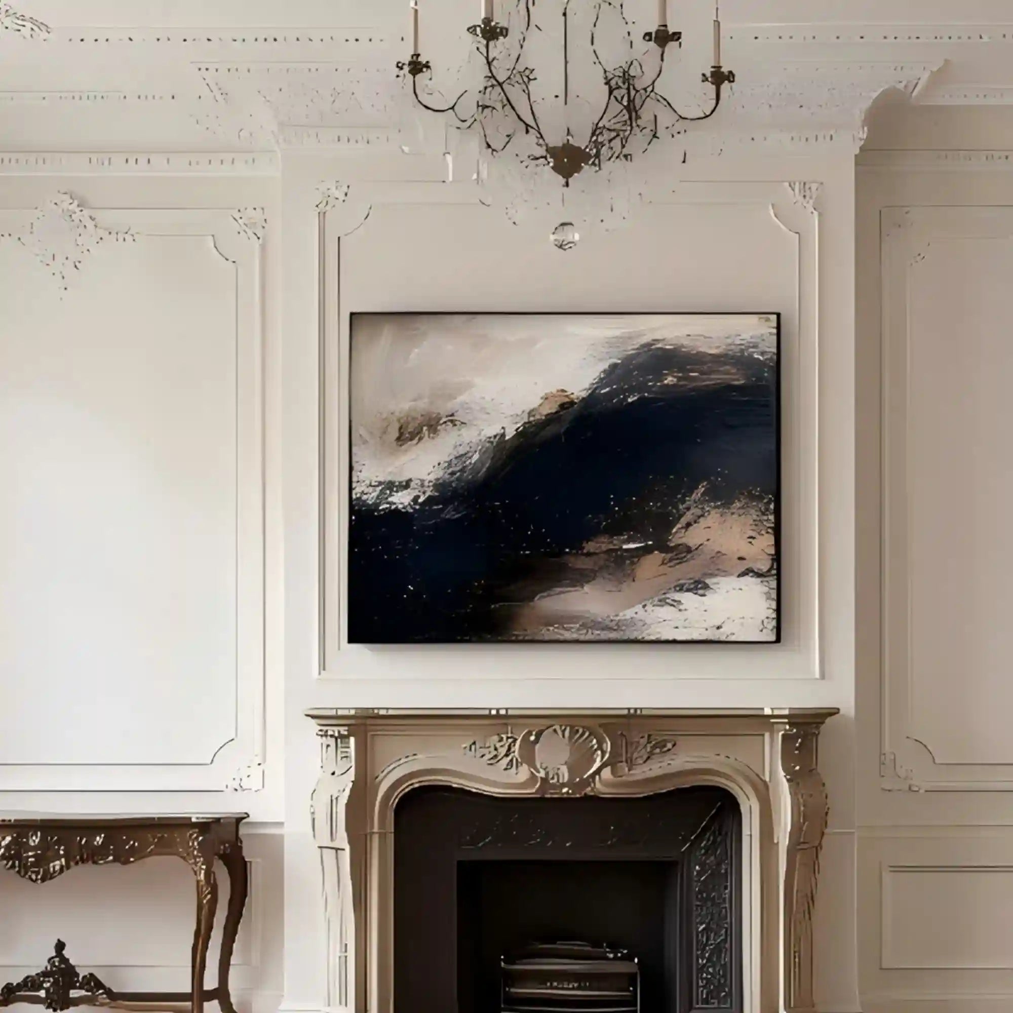Moody Gold Textured Wall Art for Living Room, Black Brown Wabi Sabi Abstract Landscape Painting