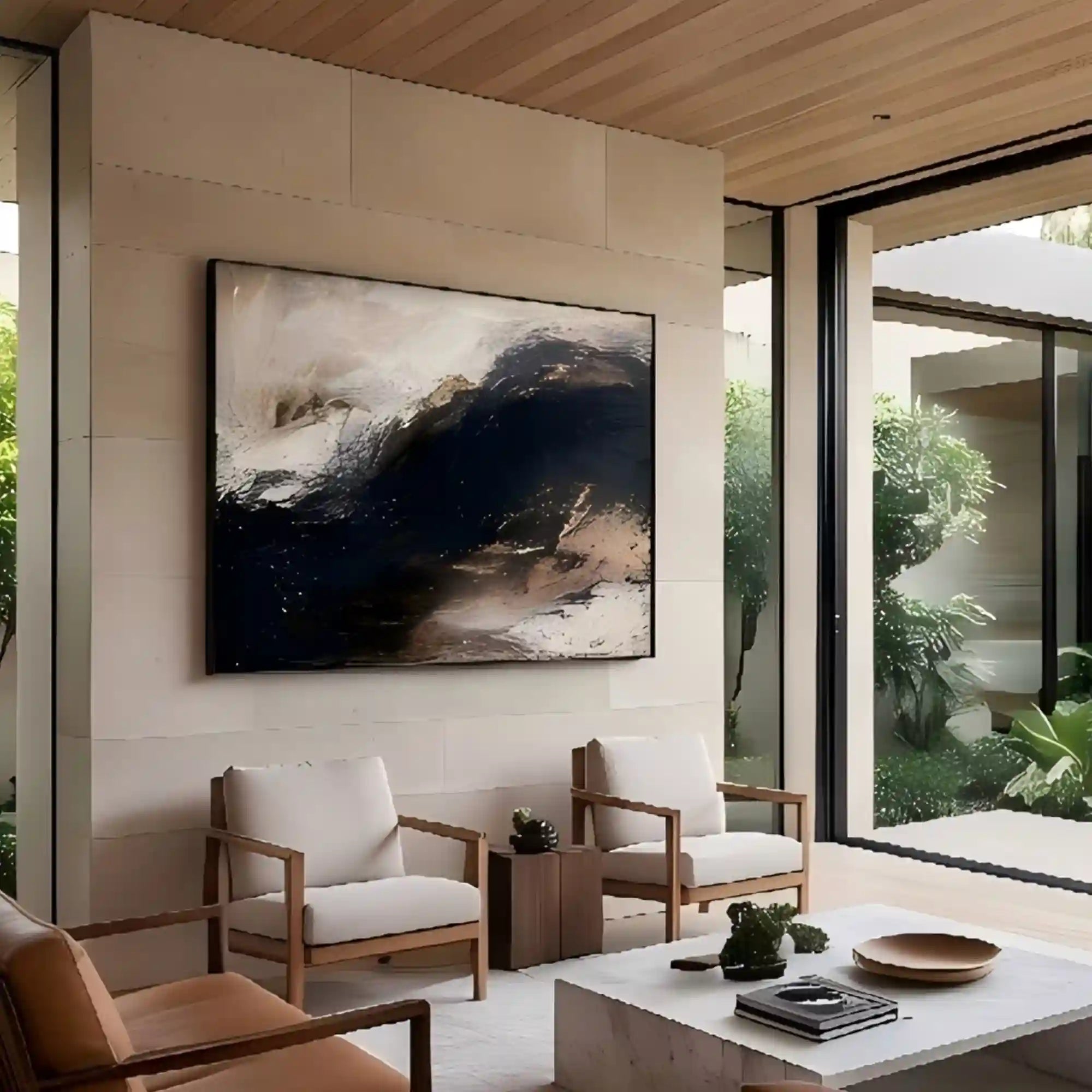 Moody Gold Textured Wall Art for Living Room, Black Brown Wabi Sabi Abstract Landscape Painting