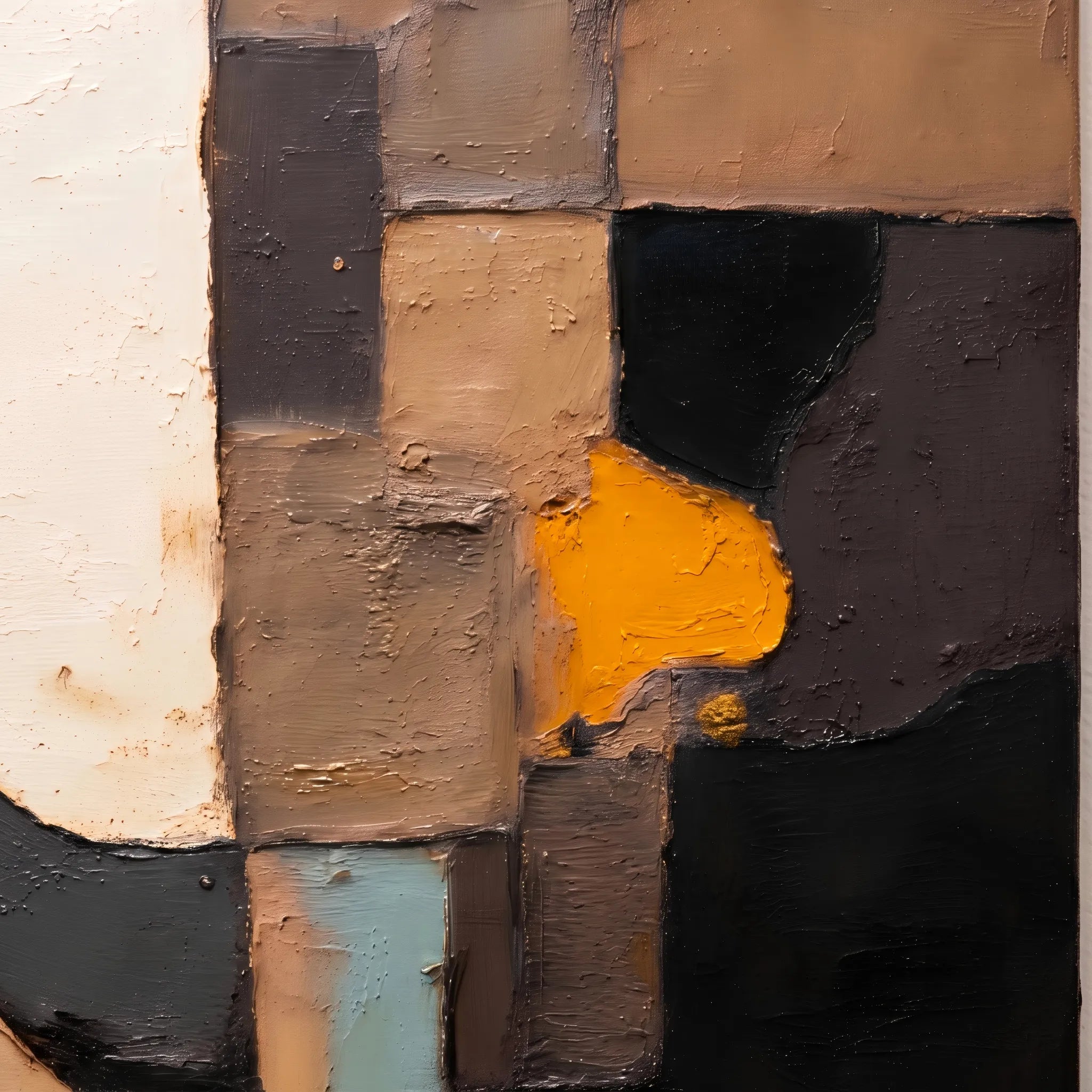Earthy Textured Wall Art for Living Room, Brown Black Wabi Sabi Abstract Geometric Painting #XDXVLLSJ