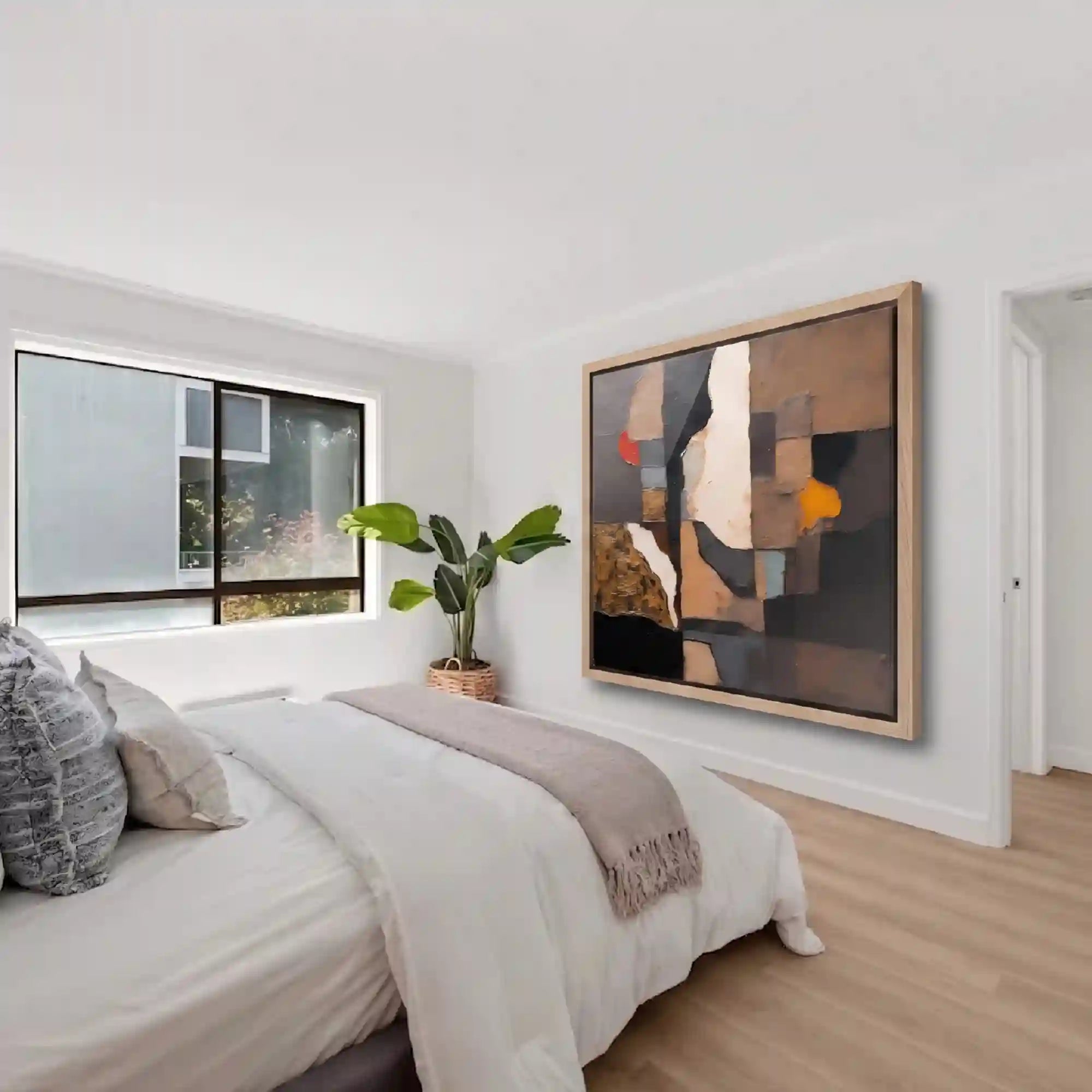 Earthy Textured Wall Art for Living Room, Brown Black Wabi Sabi Abstract Geometric Painting #XDXVLLSJ