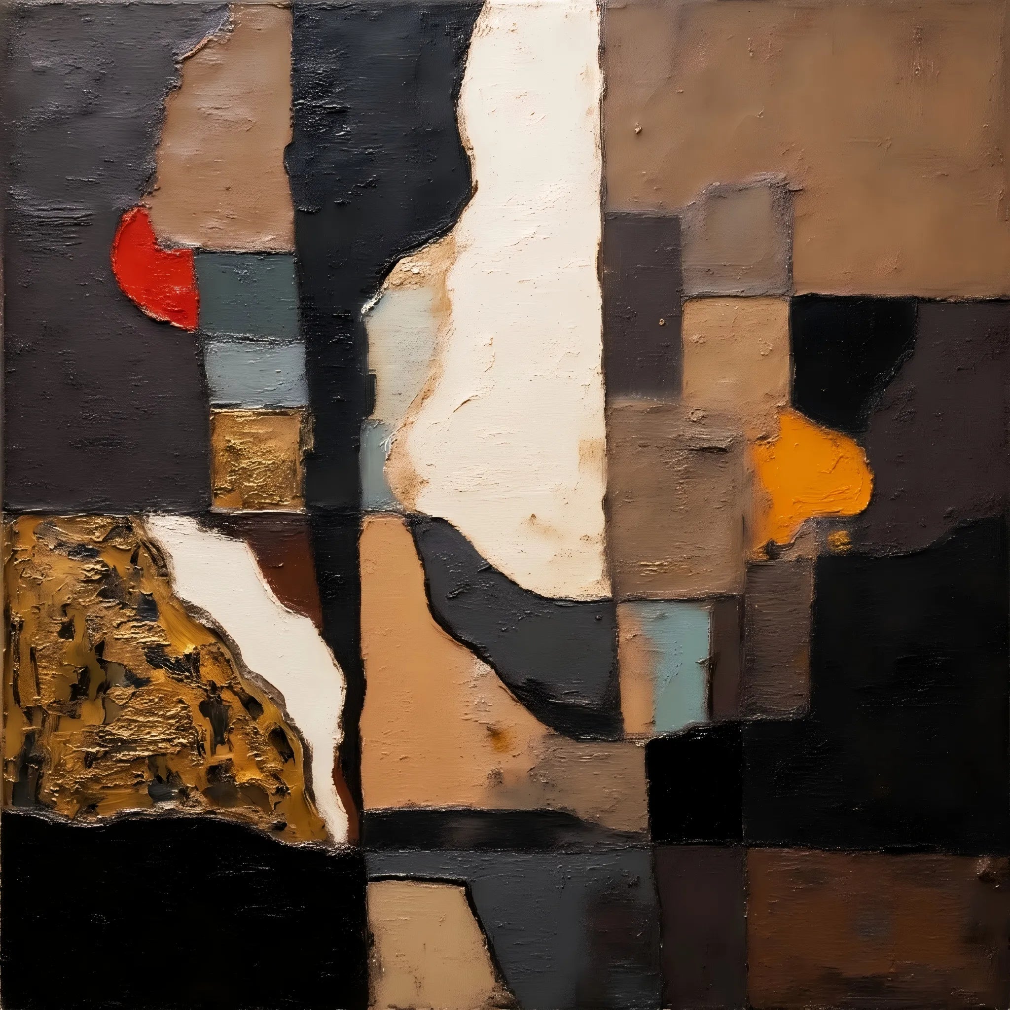 Earthy Textured Wall Art for Living Room, Brown Black Wabi Sabi Abstract Geometric Painting #XDXVLLSJ