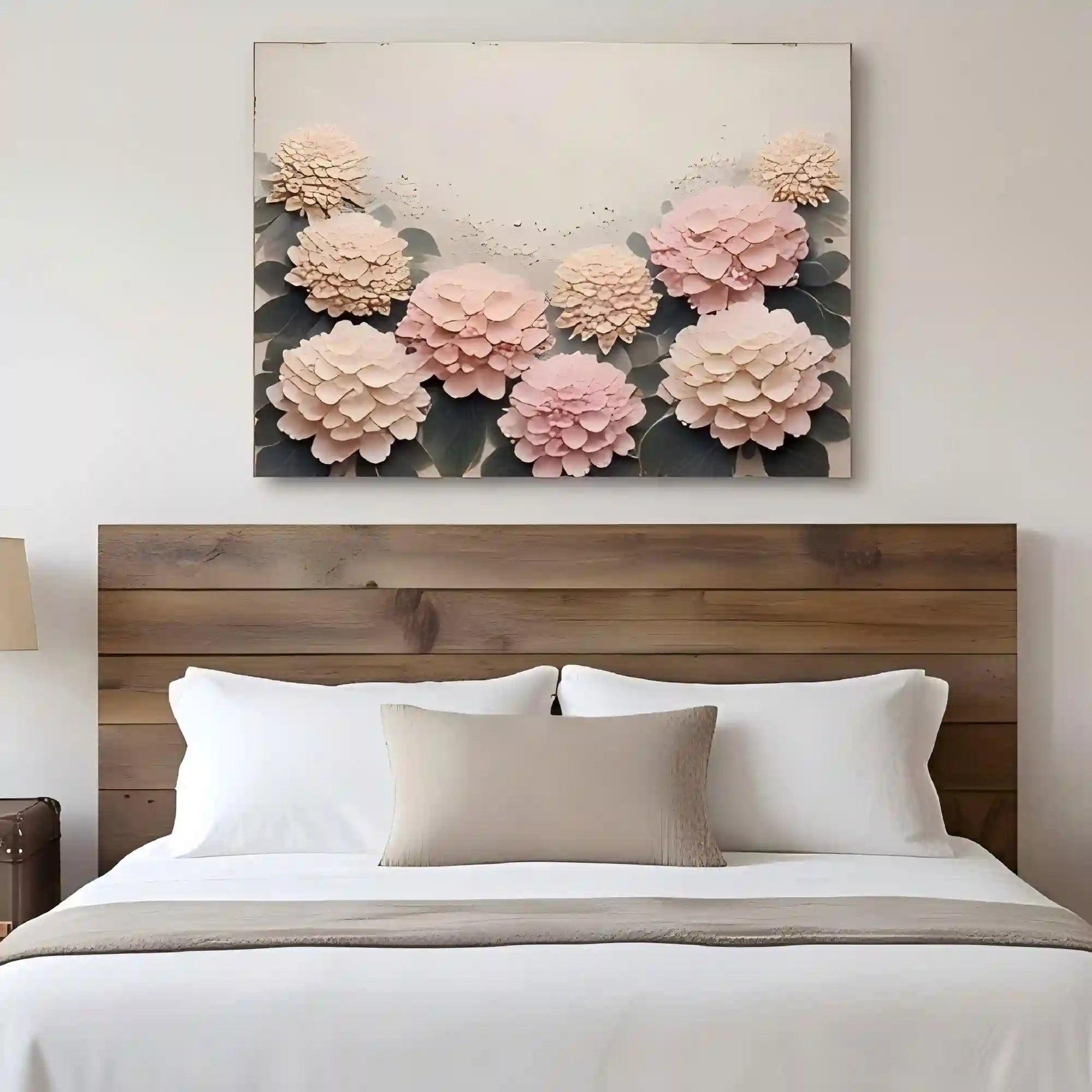 Soft Floral Textured Wall Art for Living Room, Blush Pink Cream Botanical Painting #VUPDR01S