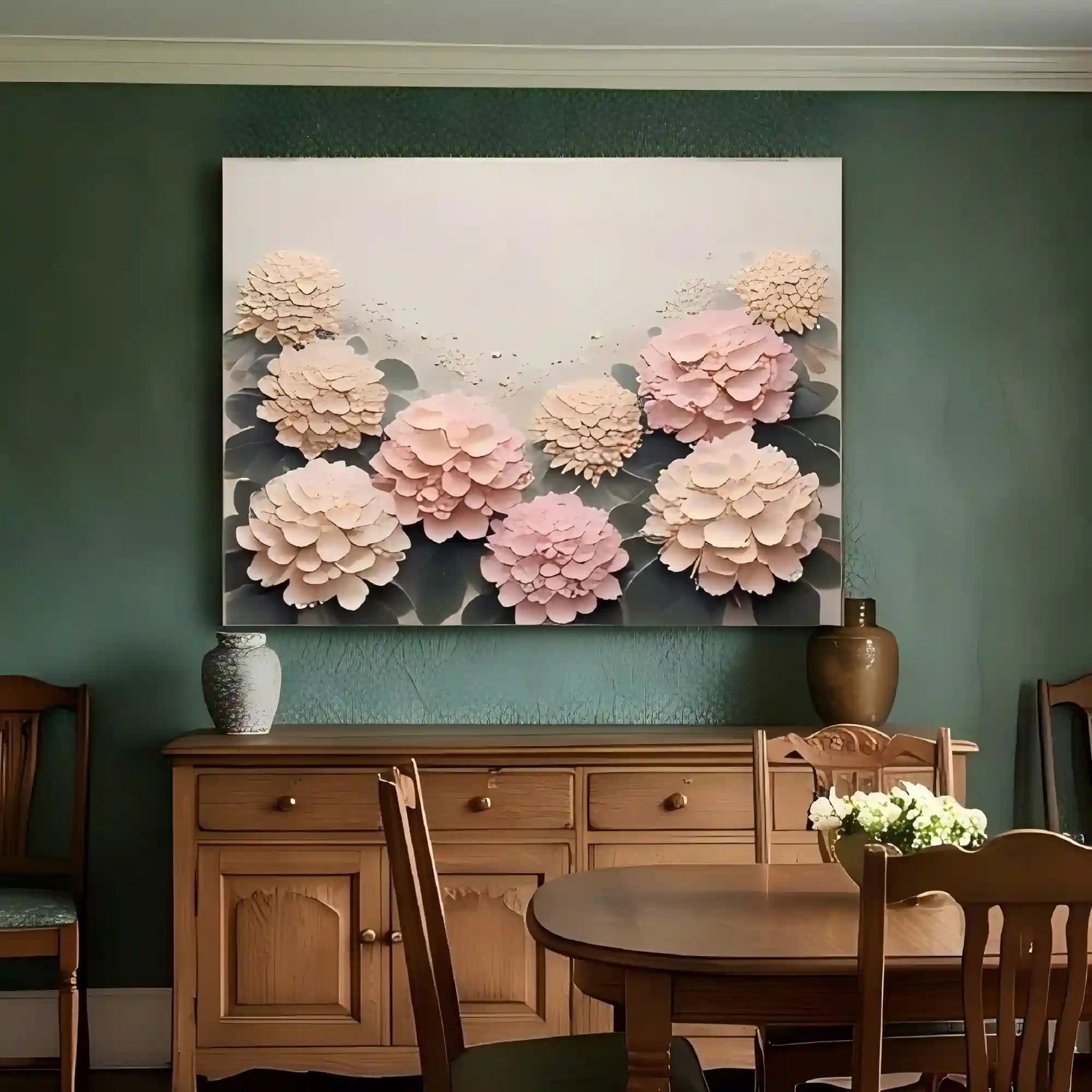Soft Floral Textured Wall Art for Living Room, Blush Pink Cream Botanical Painting #VUPDR01S