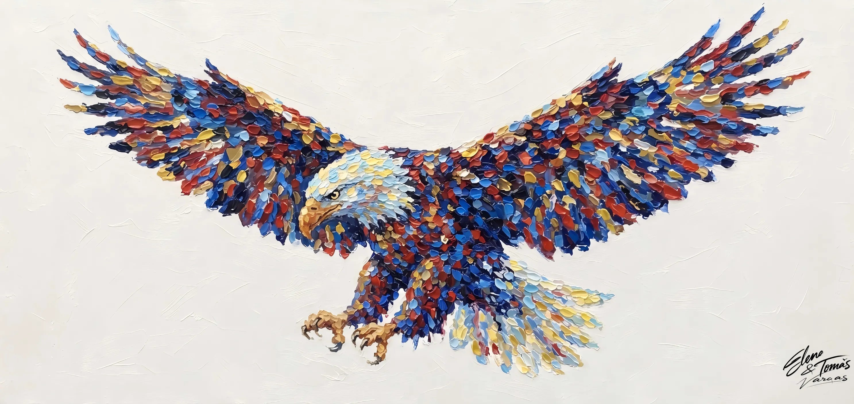 Bold Bald Eagle Textured Wall Art for Living Room, Red Blue Gold Impasto Wildlife Painting #GVRL4IAA