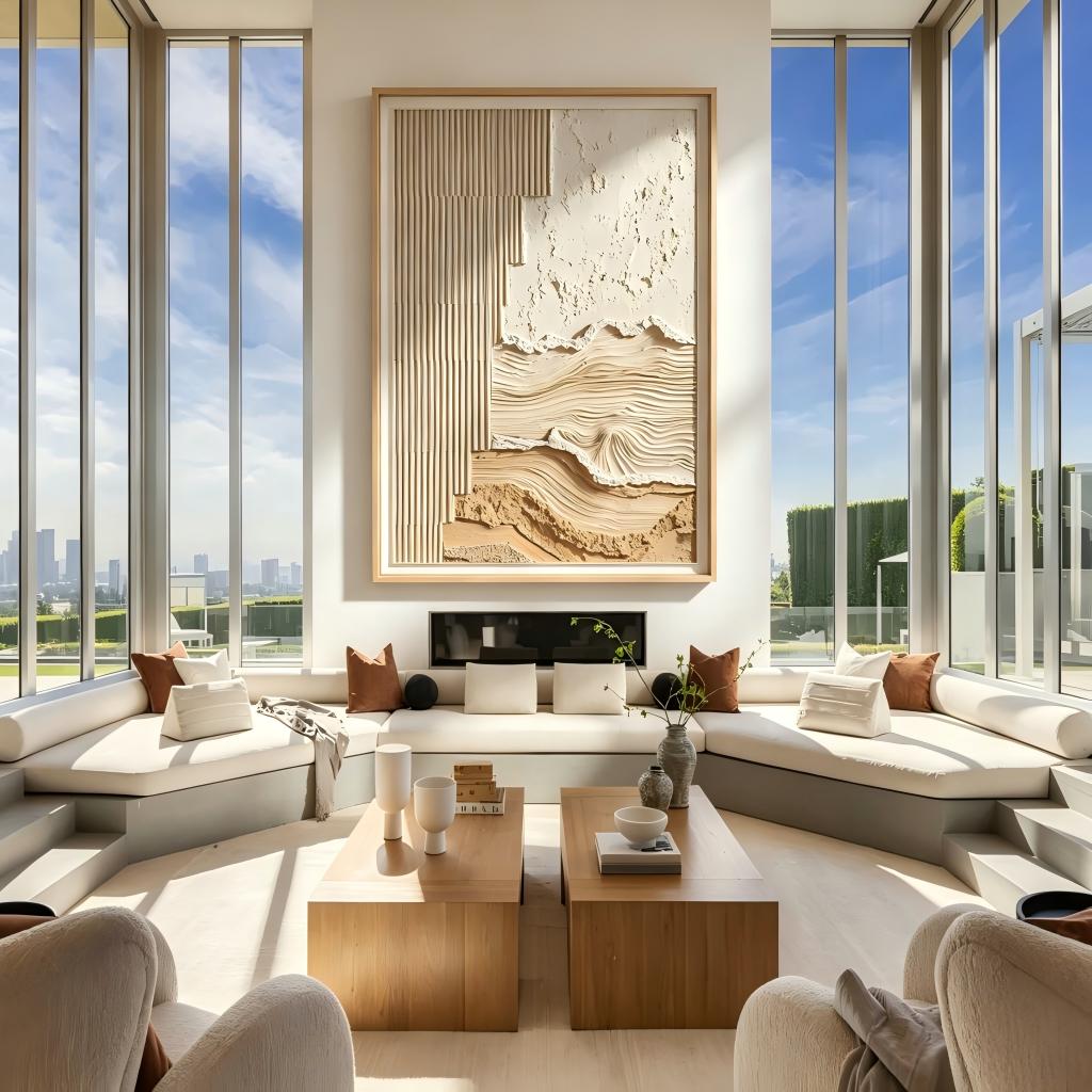 Neutral Textured Wall Art for Living Room, Beige Wabi Sabi Abstract Painting