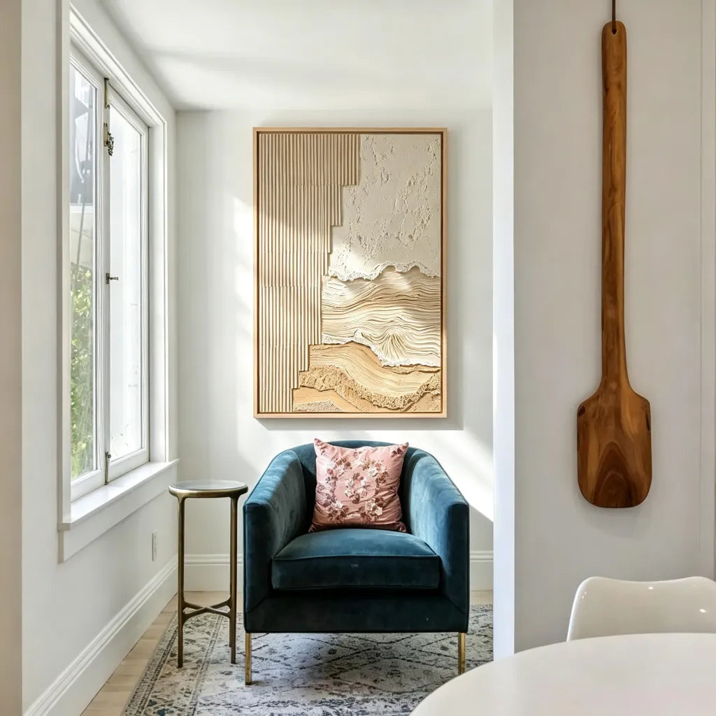 Neutral Textured Wall Art for Living Room, Beige Wabi Sabi Abstract Painting