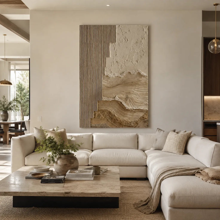 Beige Textured Wall Art for Entryway, Organic Wabi Sabi Abstract Painting #H1EAKTNS