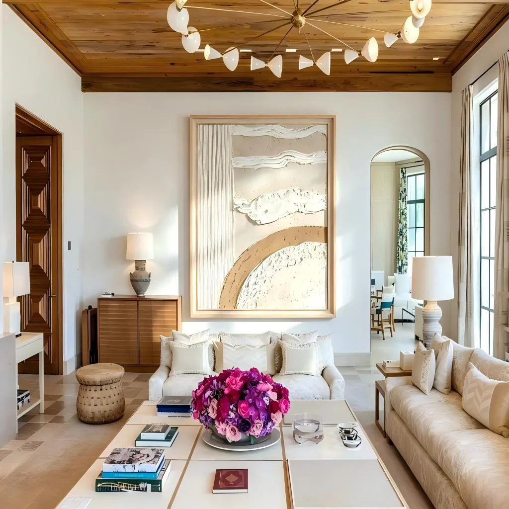 Neutral Textured Abstract Wall Art in Cream and Beige for Modern Living Rooms