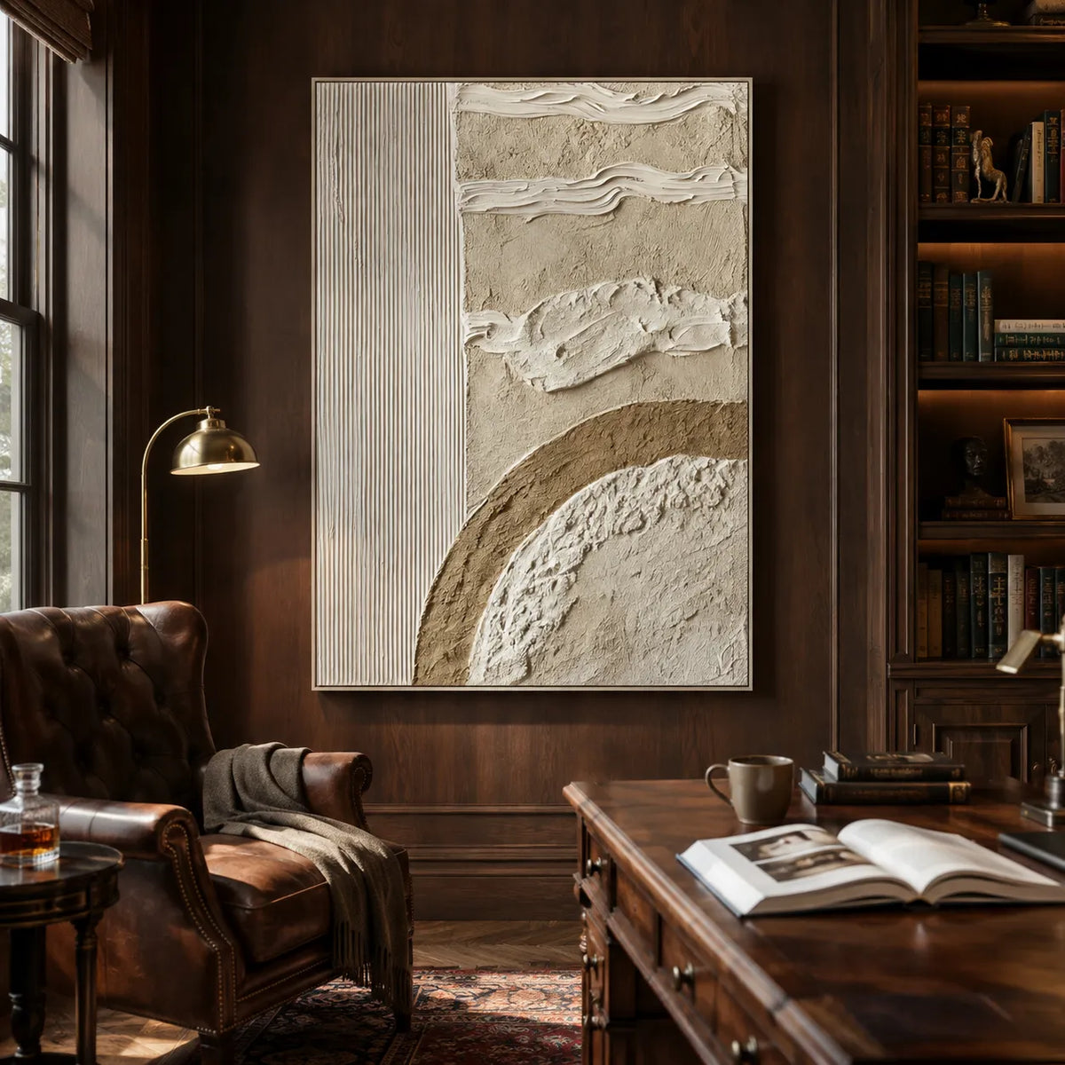 Beige Textured Wall Art for Entryway, Geometric Wabi Sabi Abstract Painting #099KIUX2