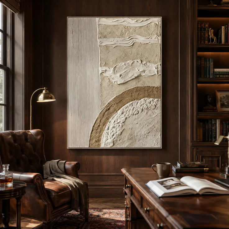 Beige Textured Wall Art for Entryway, Geometric Wabi Sabi Abstract Painting #099KIUX2